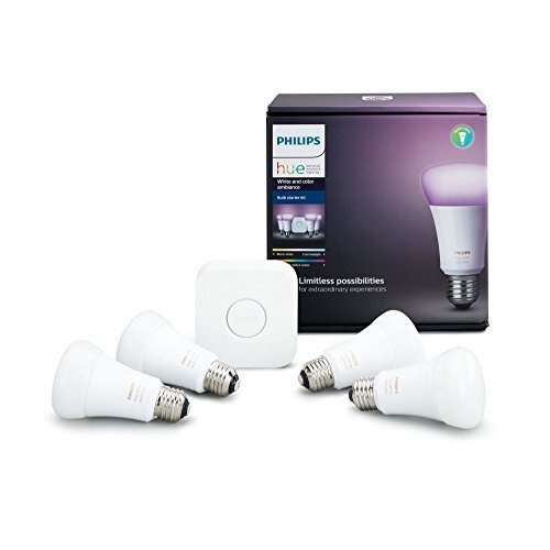 Philips Hue White and Color Ambiance A19 60W Equivalent LED Smart Bulb Starter Kit, 4 A19 Bulbs and 1 Hub Compatible with Amazon Alexa Apple HomeKit and Google Assistant