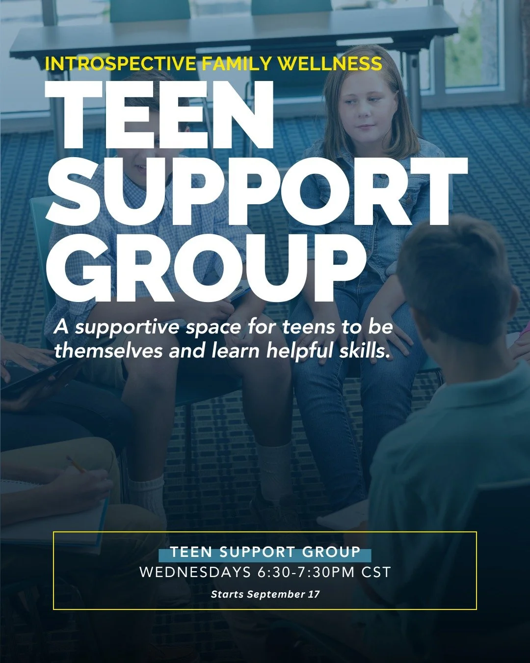 REGISTRATION OPEN! Join us for our fall session of #TeenSupportGroup, Wednesdays from 6:30&ndash;7:30pm CT, starting September 17th. 

Led by Bridget Iaccino, LCSW, this group draws on evidence-based techniques, including DBT techniques such as mindf