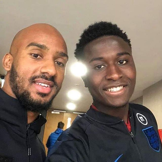 Nohan Kenneh who won the player of the tournament with Leeds United in 2015,pictured at St Georges Centre on England Youth team duty,with Evertons Fabian Delph earlier in the week.