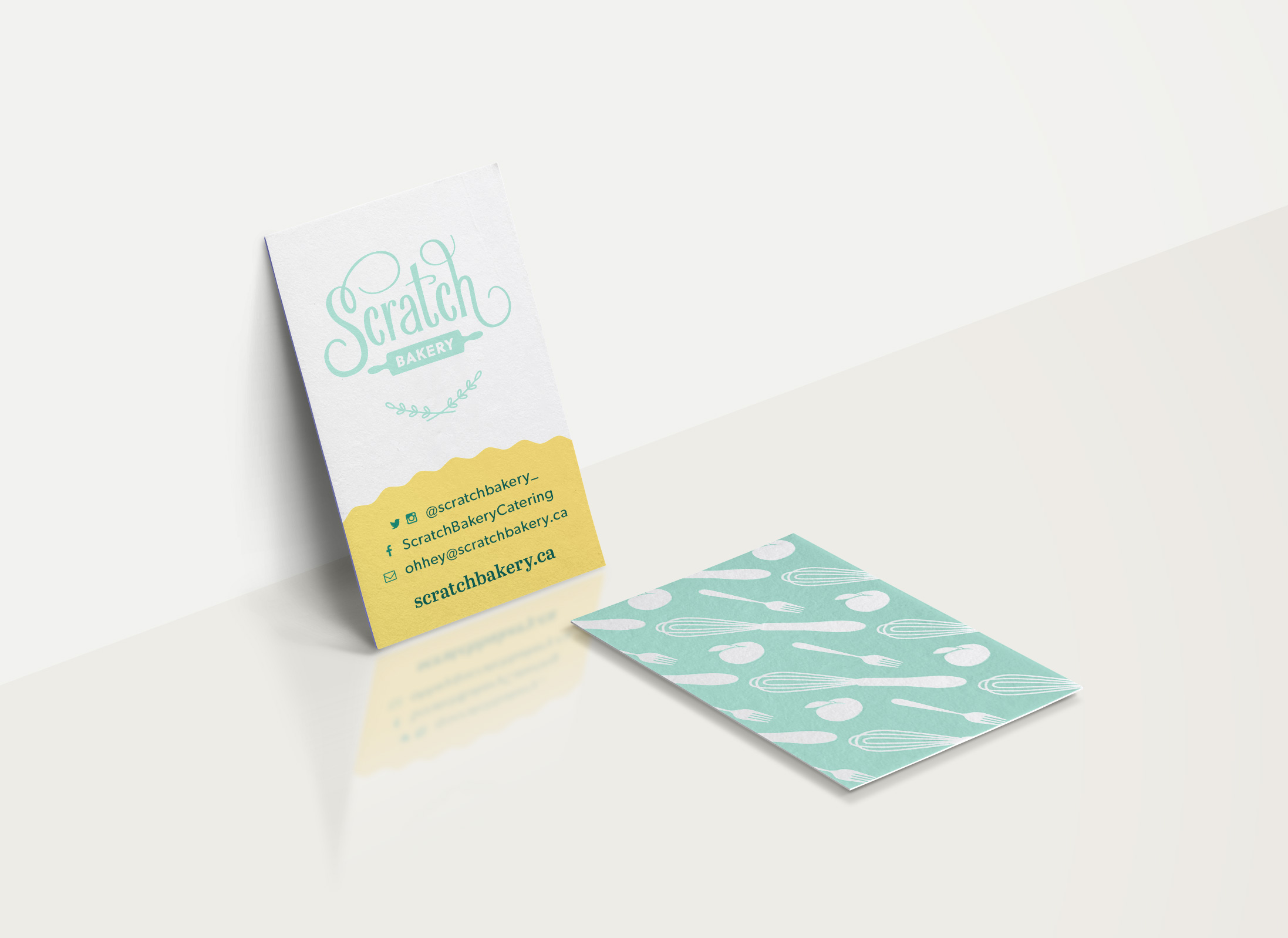 Secondary brand elements, like the yellow pie edge scallop and the brand pillar icon pattern (locally sourced, from whole ingredients and "pie hole approved") support the overall brand.