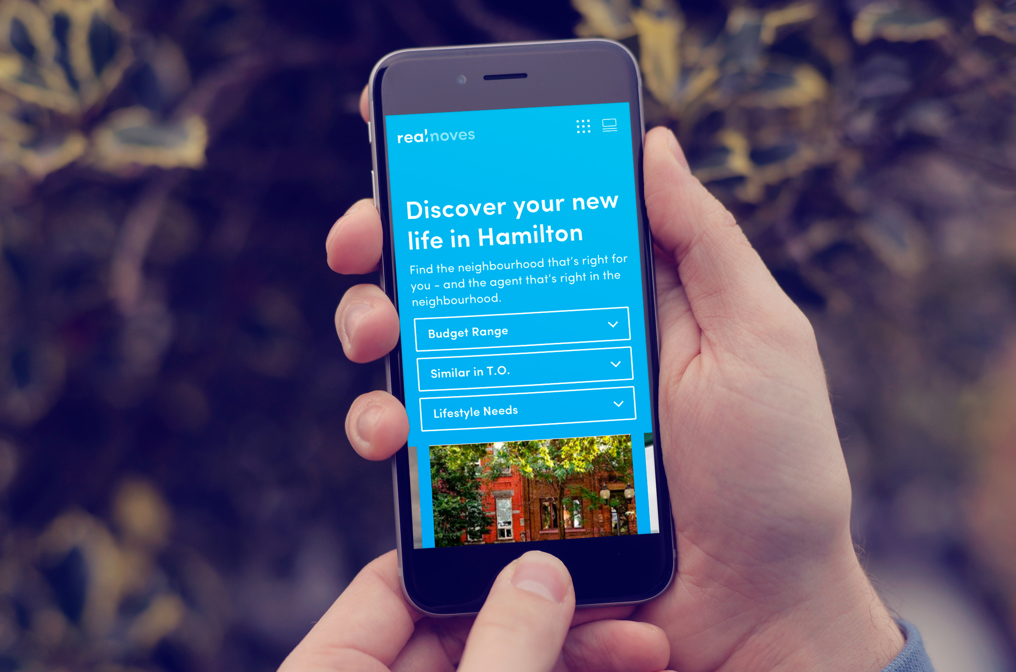RealHoods is a web tool for our client Re/Max Escarpment that helps inform potential new Hamiltonians that they can easily live their existing lifestyle here. Targeted at the rest of the GTA, it aims to educate based on price point, lifestyle attributes and similar Toronto neighbourhoods to give a fully rounded picture of what each neighbourhood has to offer. I was involved to lead web design and UX efforts while naming and branding was executed by other members of the team.
