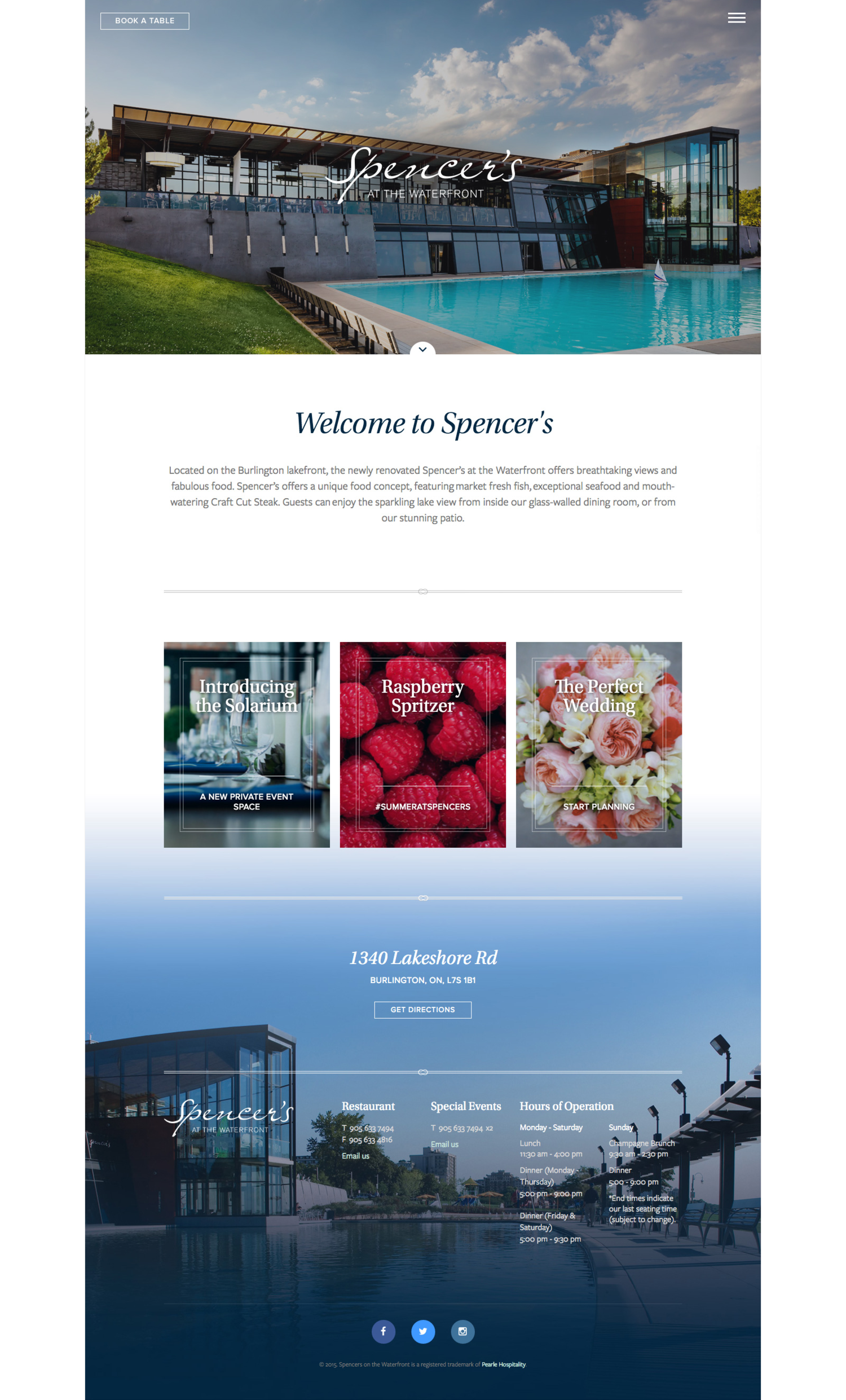 Pearle Hospitality came to Parallel looking for a digital design partner that would oversee the reworking of all their existing property websites. We worked to create a cohesive suite of websites that retained a distinct visual style, but could repurpose elements from each, giving them value and flexibility during the launch of multiple property websites. The bulk of the work started with the Spencers at the Waterfront redesign. Since the Pearle Hospitality team had stunning photography of each of their properties, I featured photography heavily and used it as a guiding point in the style of each site. Other key homepage needs were introducing the property, flexible calls to action as information can be seasonal, and address/directions/hours of operation so potential customers always had quick access to that information.