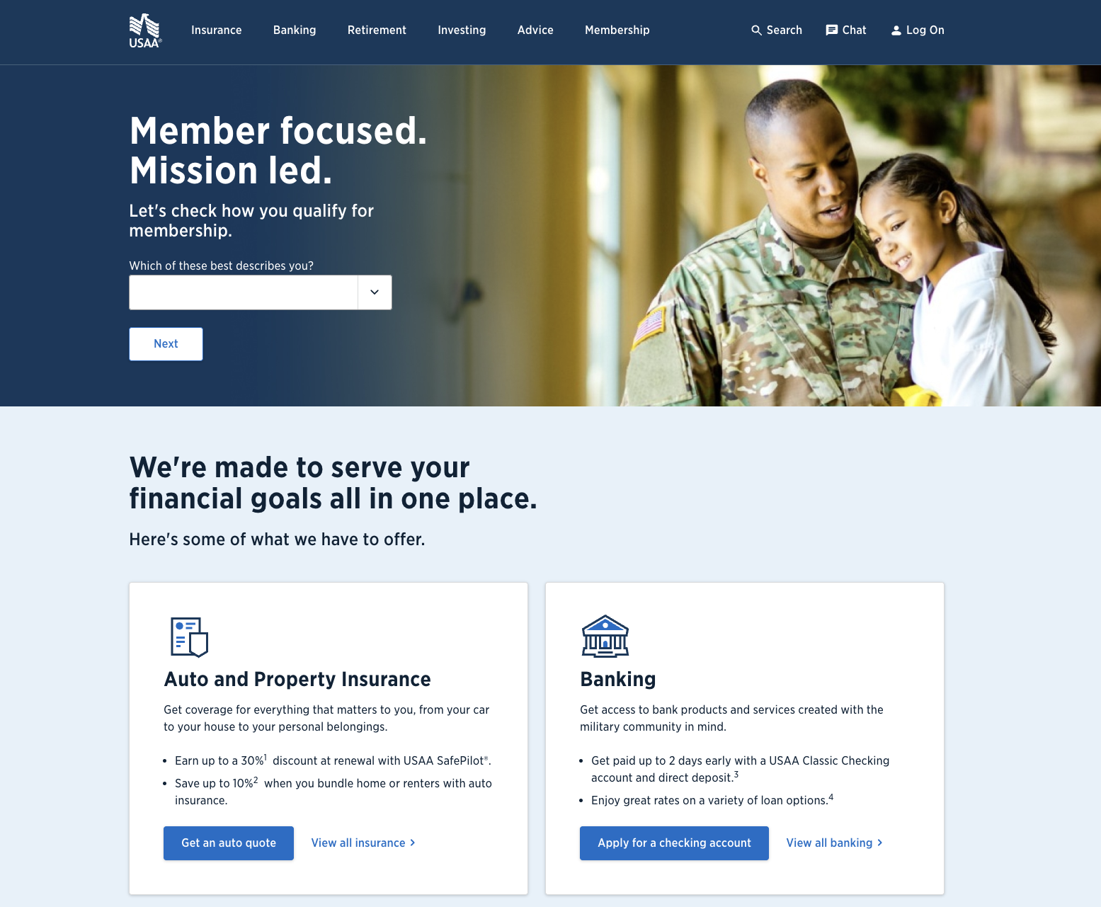 USAA membership page
