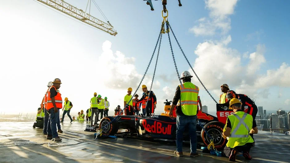 Aston Martin Red Bull Racing Welcomes Formula 1 To Miami With Stunt On One Thousand Museum's Helipad