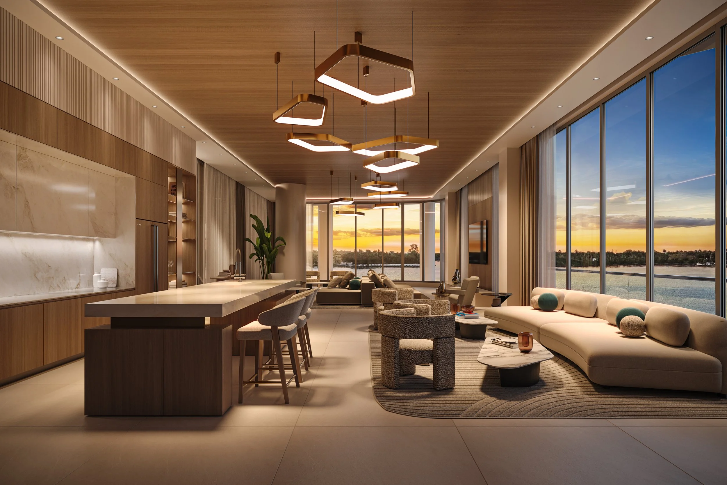 Residence interior with water view
