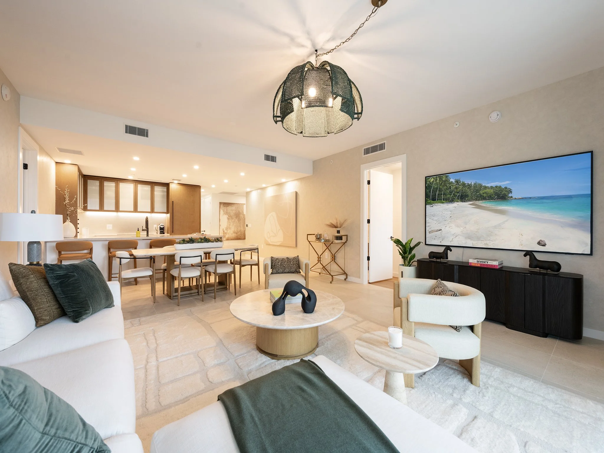 Living room and kitchen in Residence 207 at 2200 Brickell — OneWorld Properties
