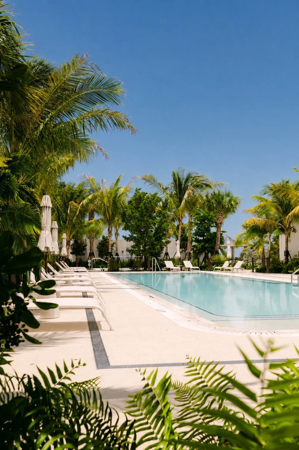 Pool and landscaped deck on 2200 Brickell’s one-acre rooftop. Image courtesy of OneWorld Properties.