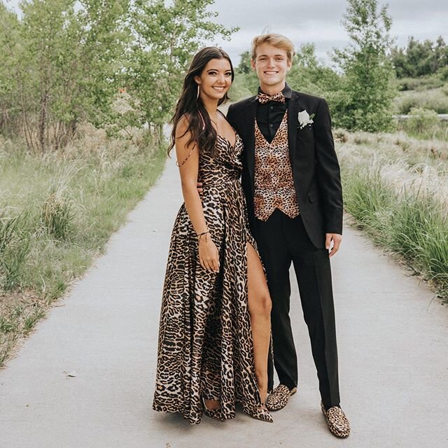 Why didn&rsquo;t we have dresses this awesome when I was going to prom?? Obsessed with this couples match up! #teencouples #prom #promdresses #prom2020 #lutheranhighschool #chaparralhighschool #legendhighschool #ponderosahighschool #leopardprint #par
