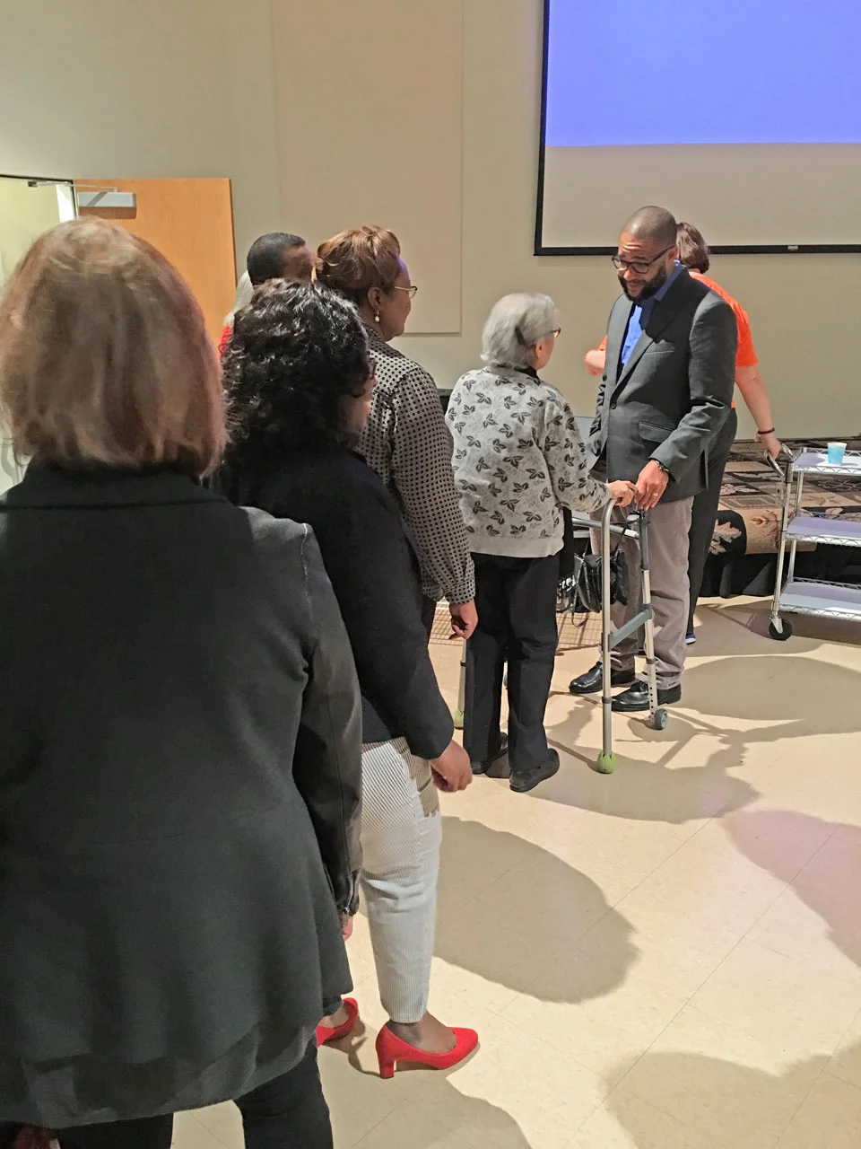 Pastor Bryan speaks with Grace Randall in a long line of well wishers at his reception on Sunday, March 6, following his first official sermon as ALCF’s lead pastor. Check out more photos from this event on Facebook.com/ALCF .