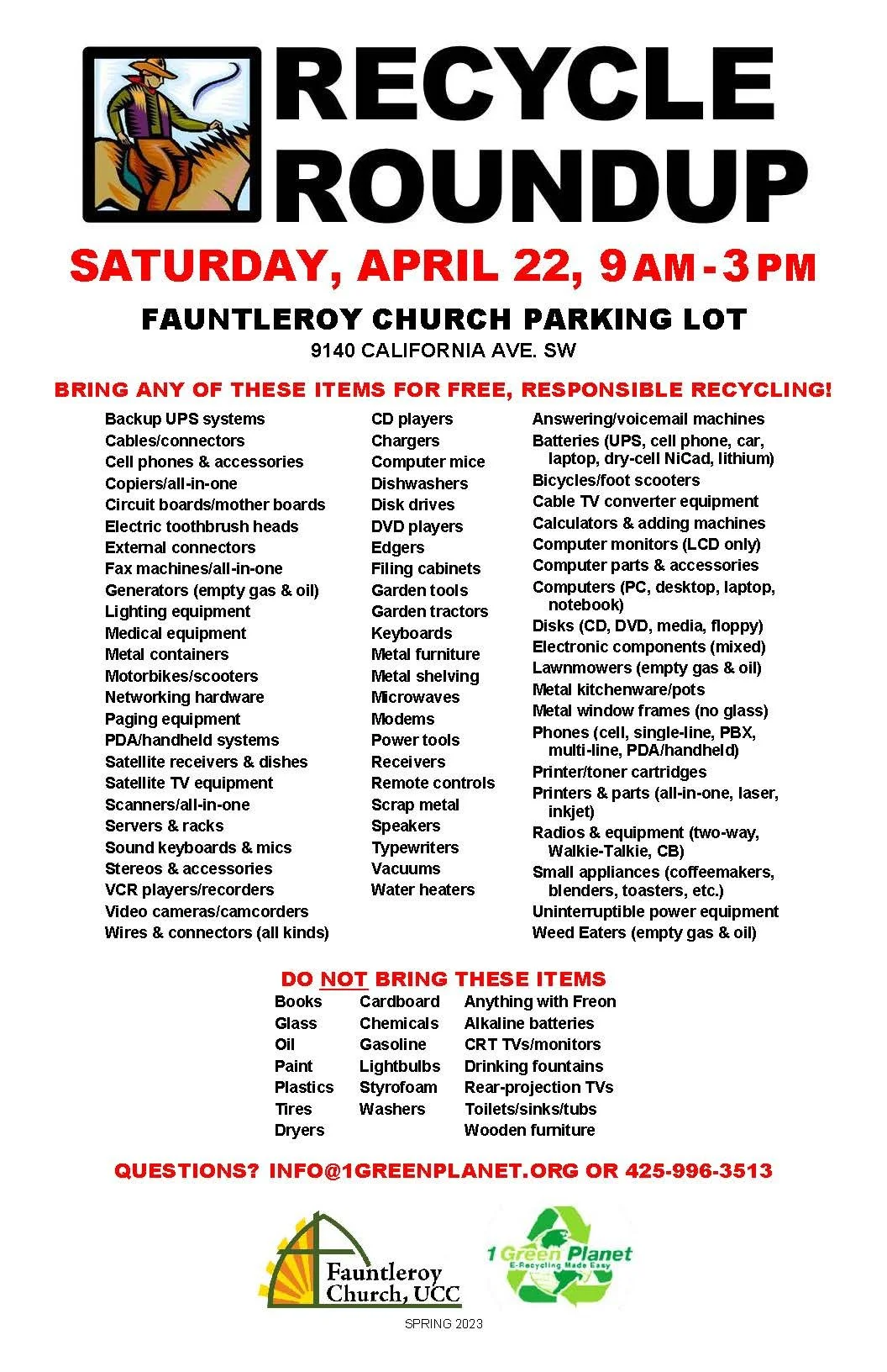 Recycle Roundup — Fauntleroy Church, UCC in West Seattle