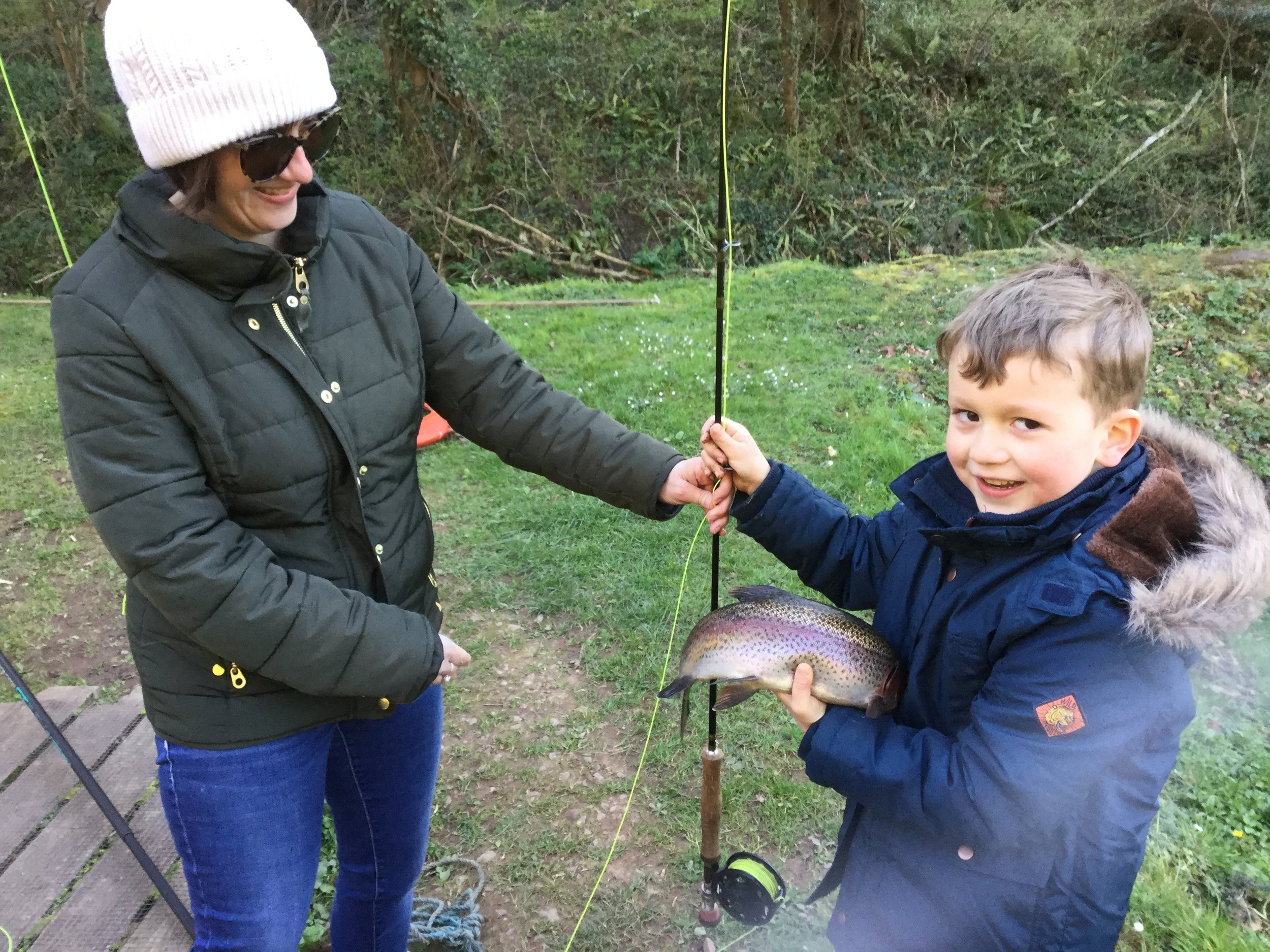 Edward Collier-Webb (5) and mum Sharon, with his first catch, taken on a Damsel at Bigwell fishery.
