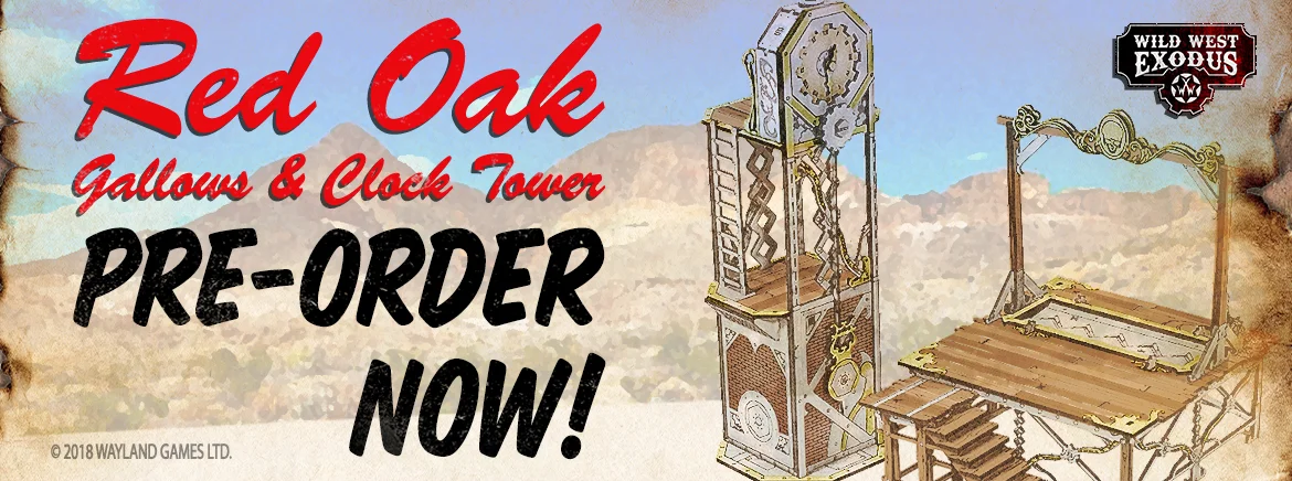 Wild West Exodus Red Oak Gallows And Clock Scenery Set