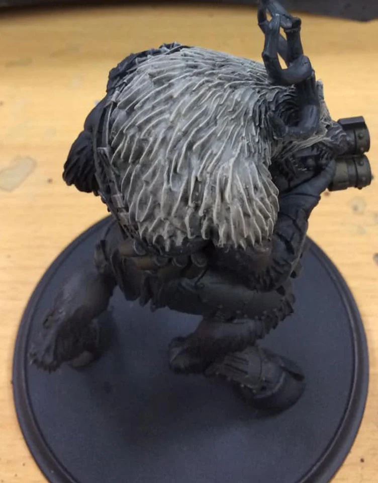 A 50/50 mix of Hammerfall Khaki and Morrow White is drybrushed towards the edges of the fur.