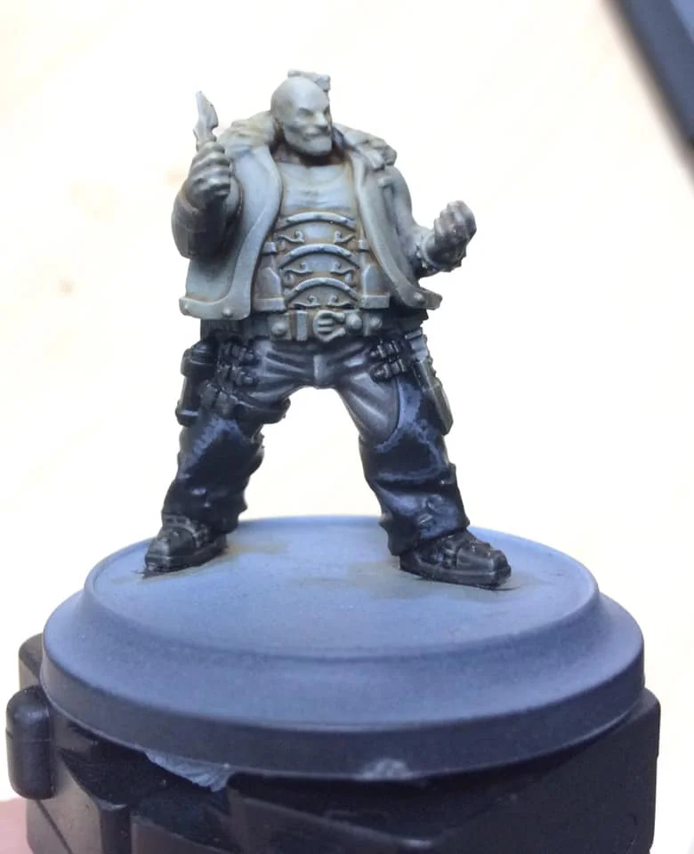 Step 3 - the whole leather area is glazed with Thamar Black (10/1 water to paint) in two passes.