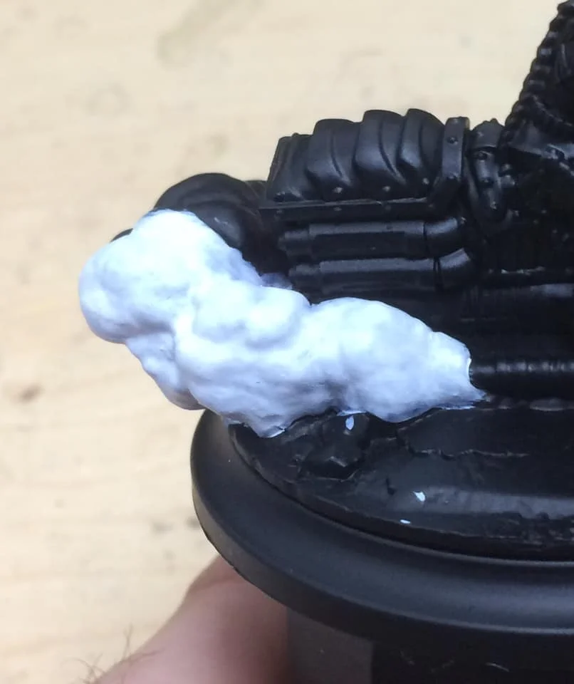 Base coat smoke area in white. This took three passes watered down 50/50 to avoid textures.