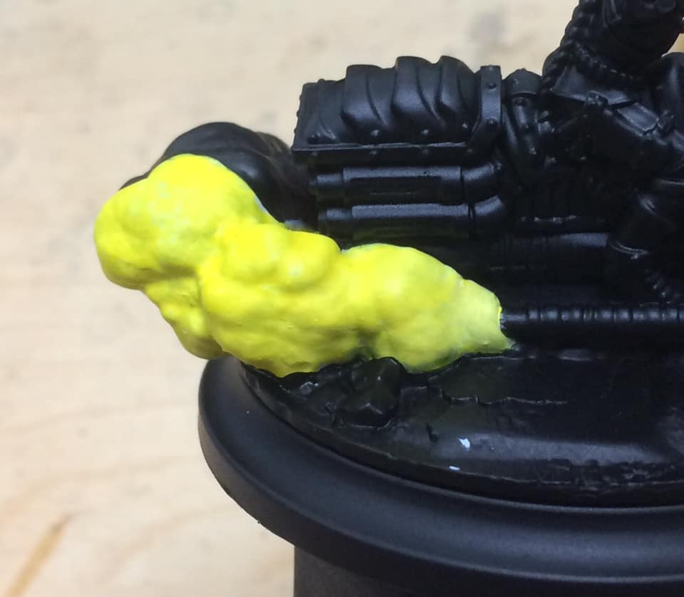 The first layer is a 50/50 mix of Fluro yellow and Cygnus Yellow watered down 50/50.