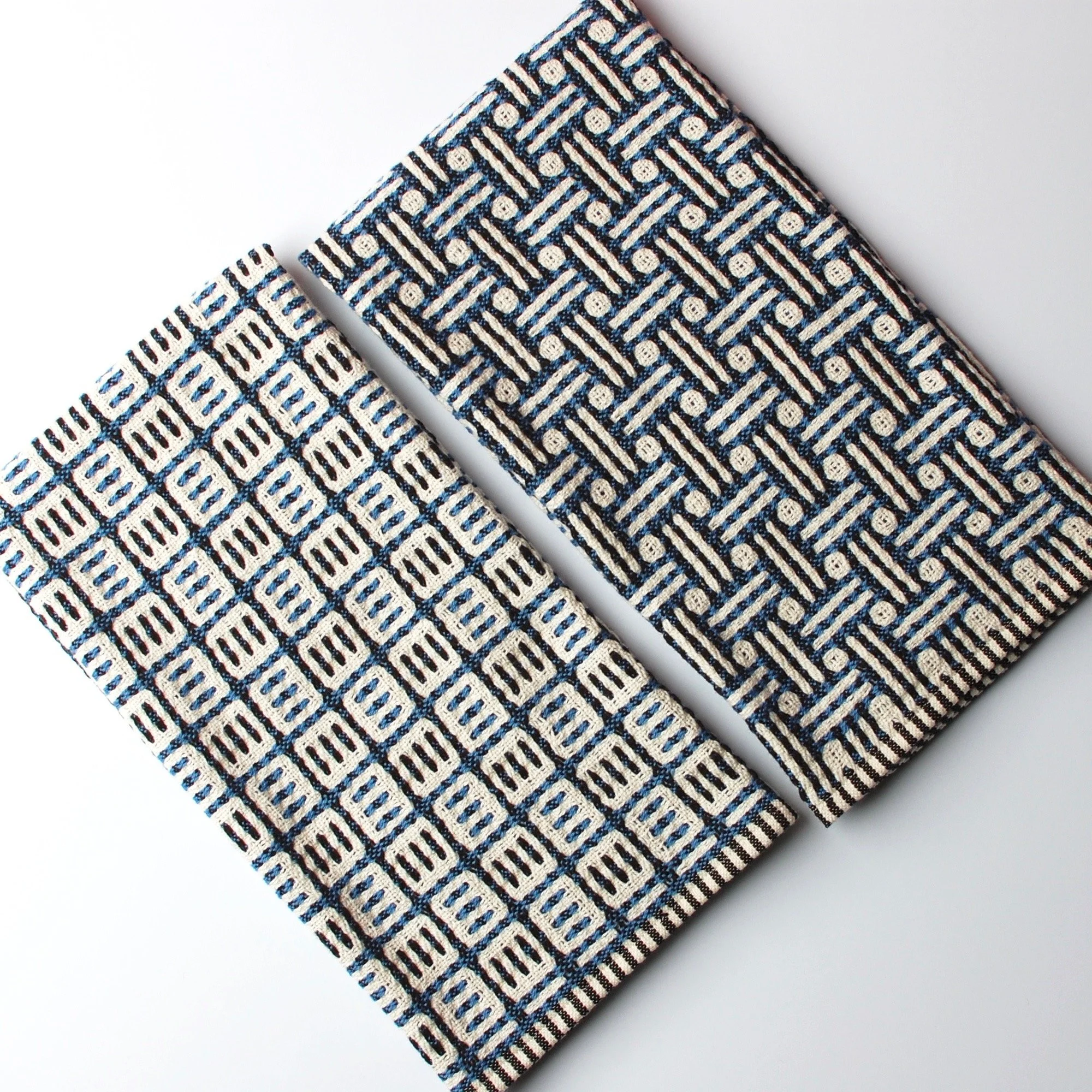 Blue black and white handwoven towels