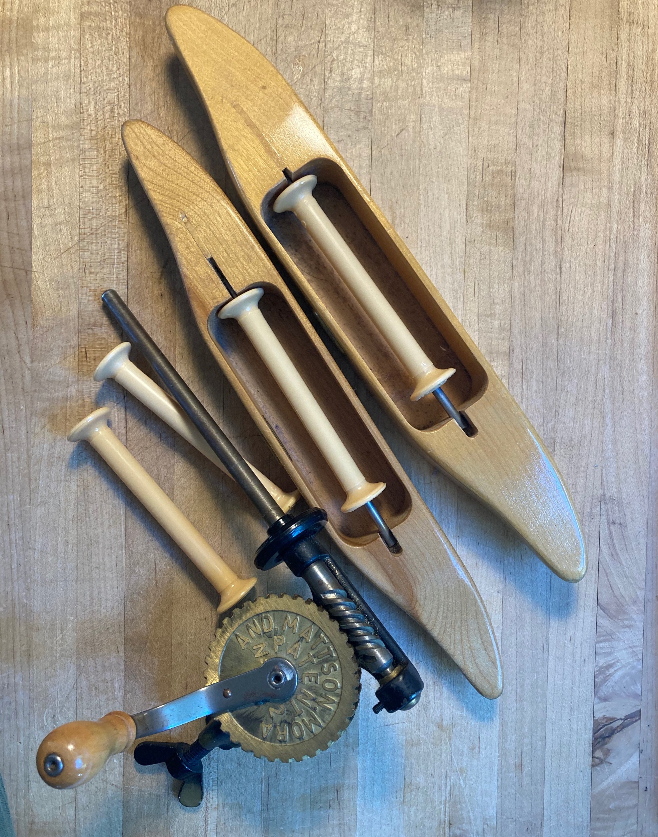 LeClerc boat shuttles and a Mattson Mora bobbin winder 