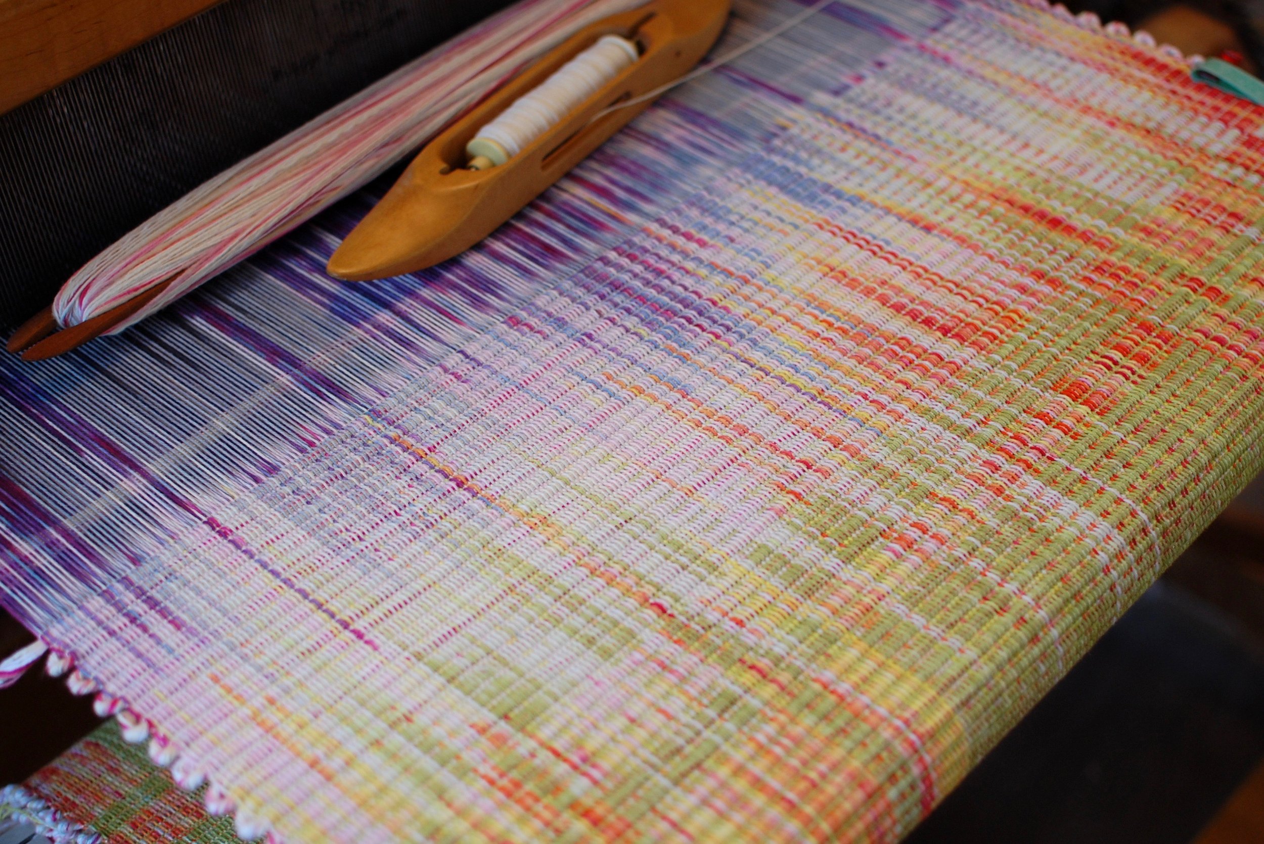 A recent project woven on this loom with a hand-dyed warp