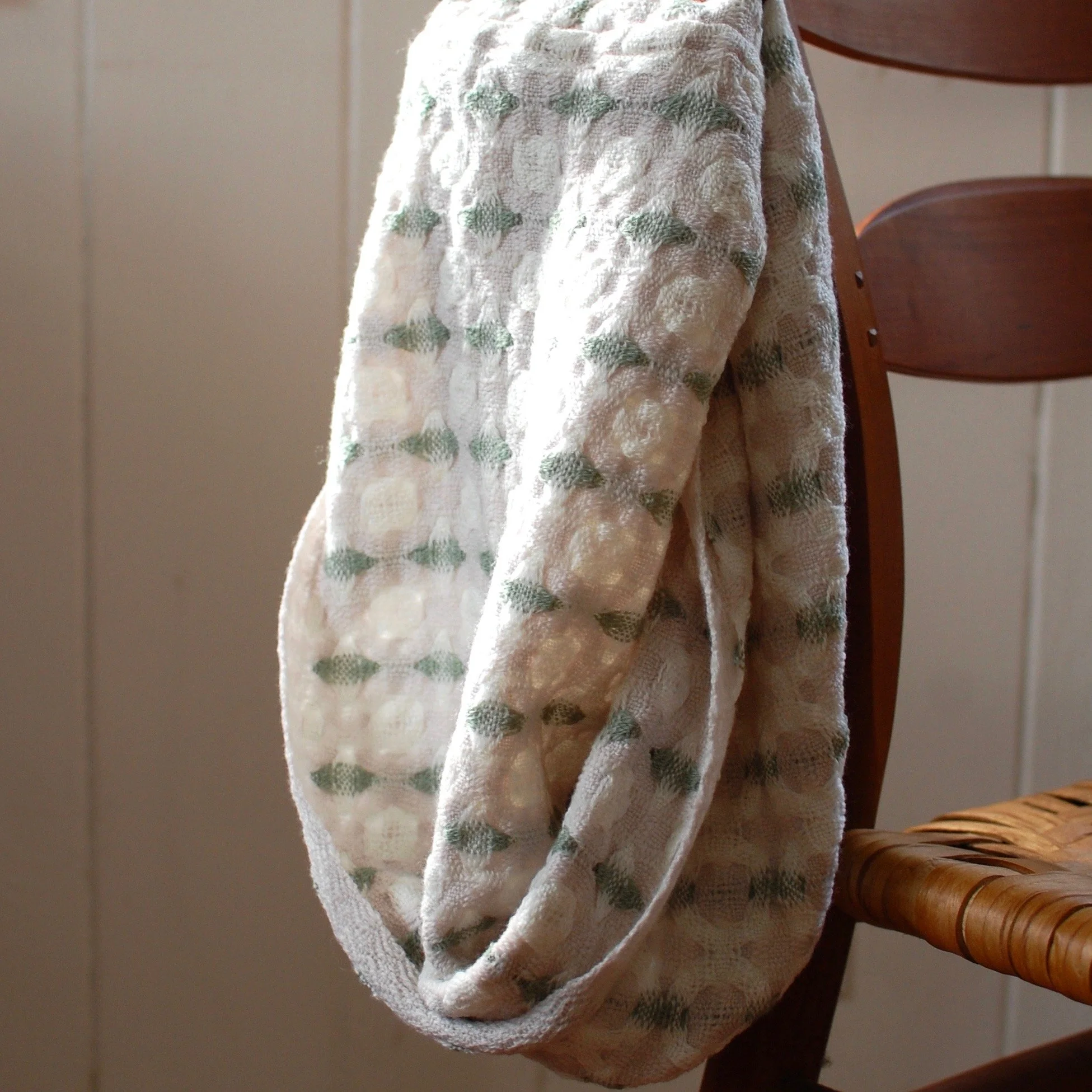 Soft merino infinity scarf subtle pink and sage green