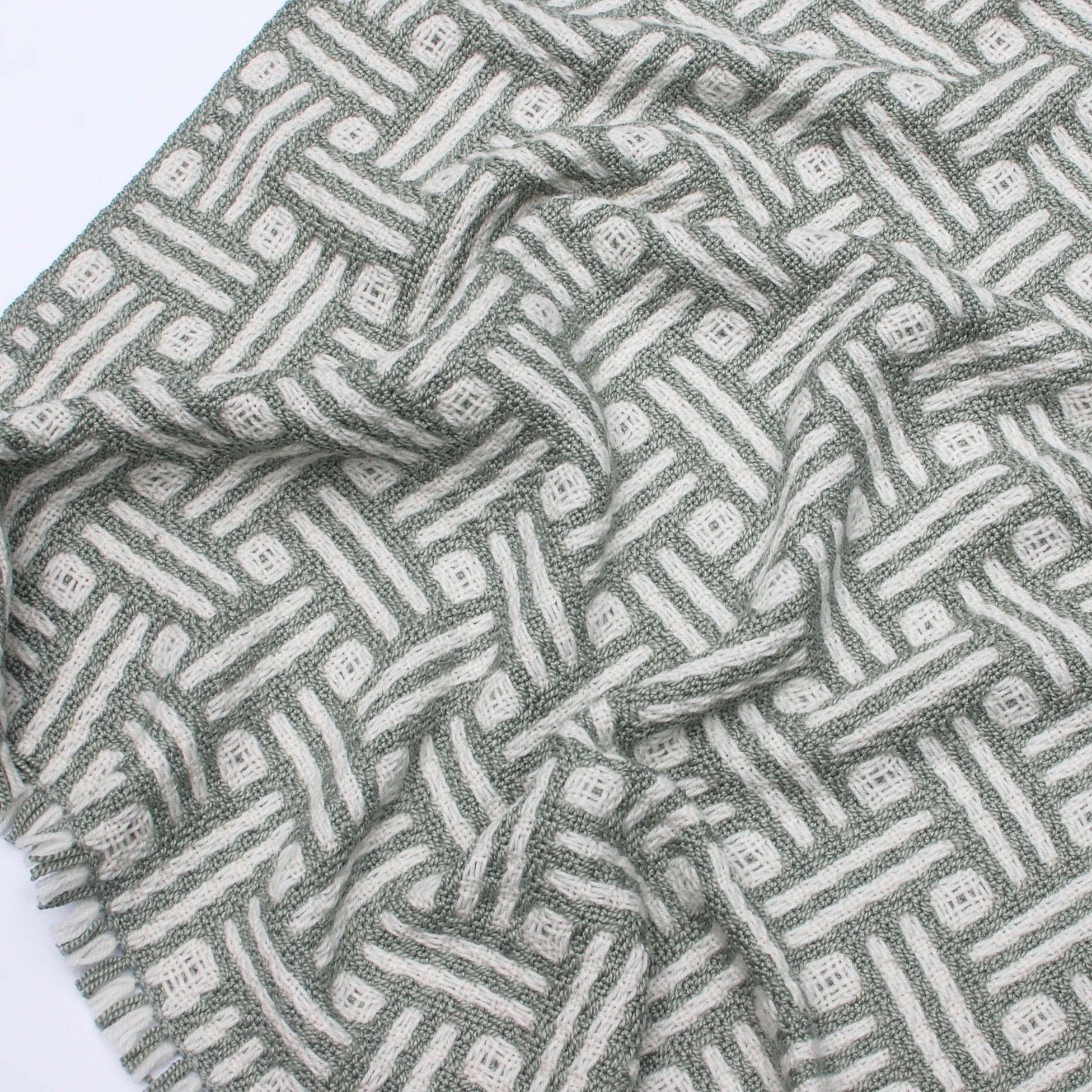 Natural fibers handwoven lap blanket sage green and cream