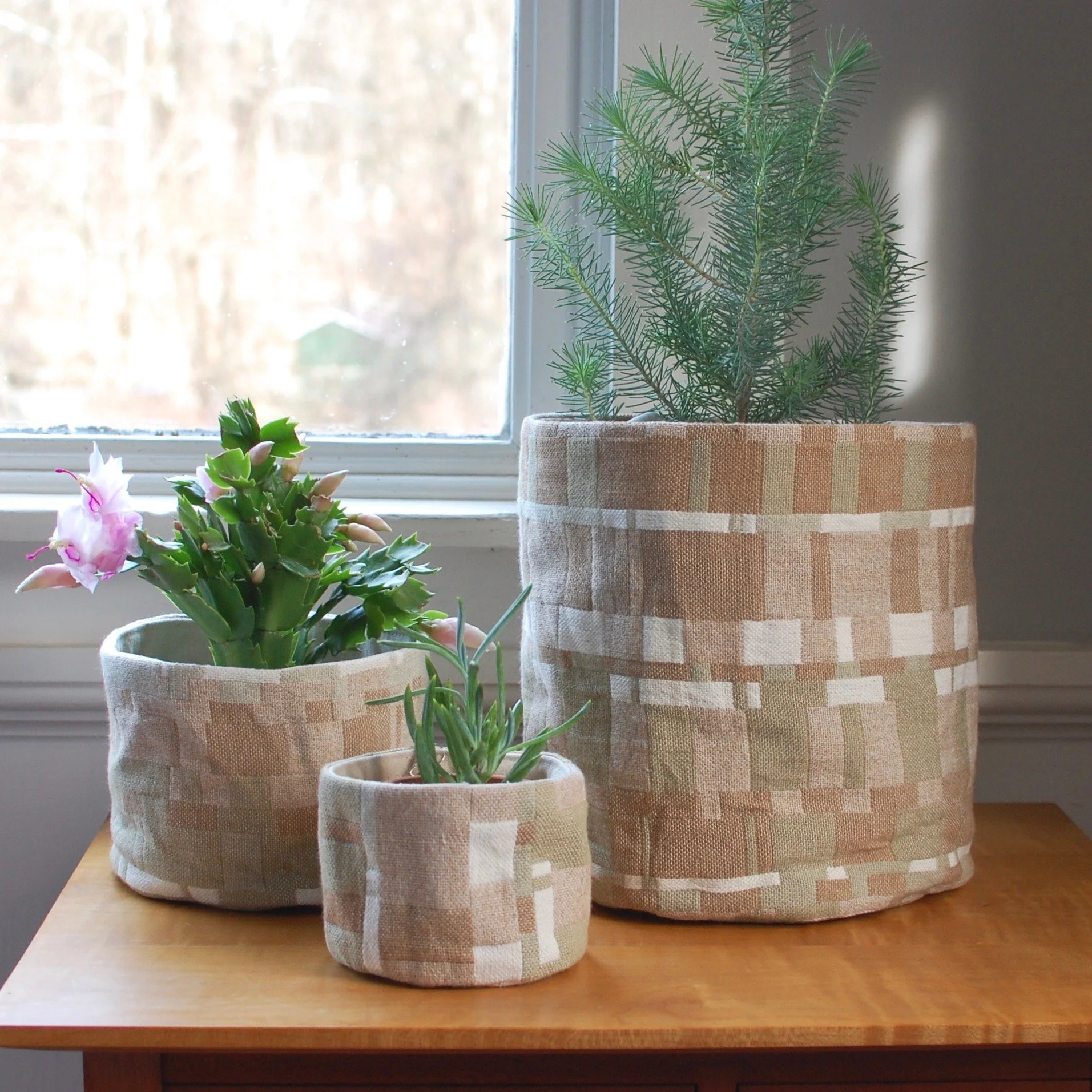 Handwoven planters natural fibers. Made in CT