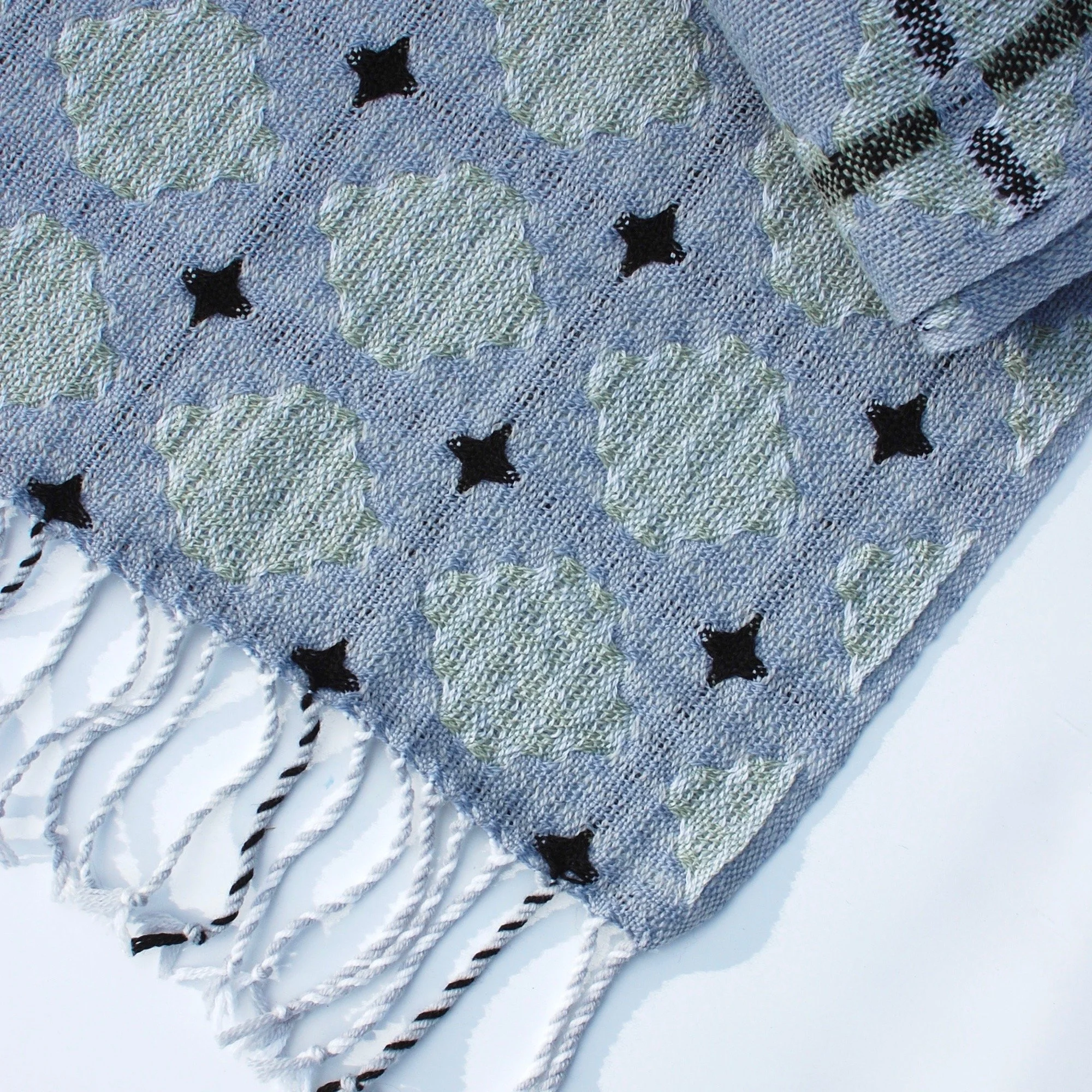 Handwoven shawl with twisted fringe