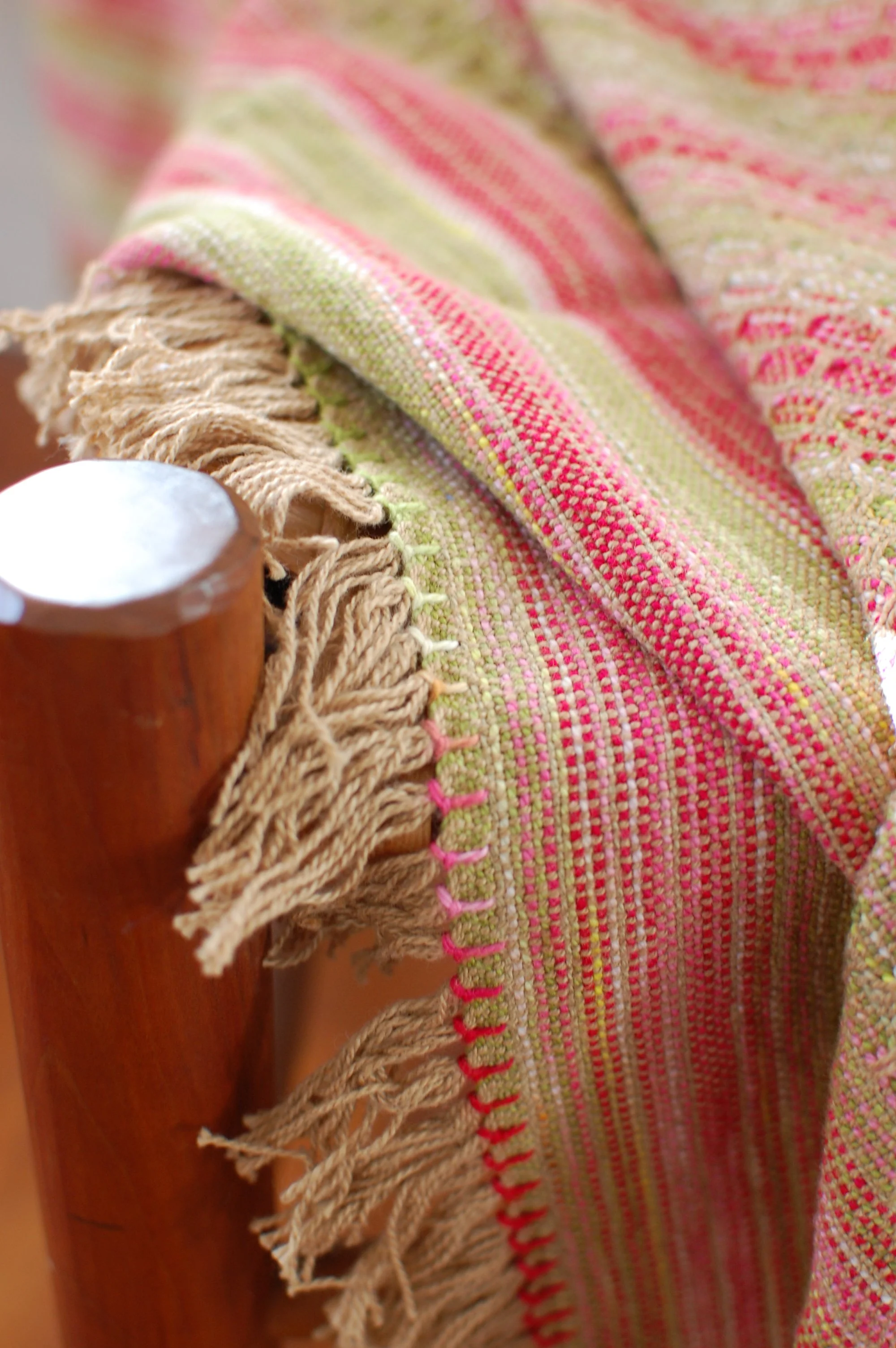 Handwoven and hand-dyed cotton blanket with fringe