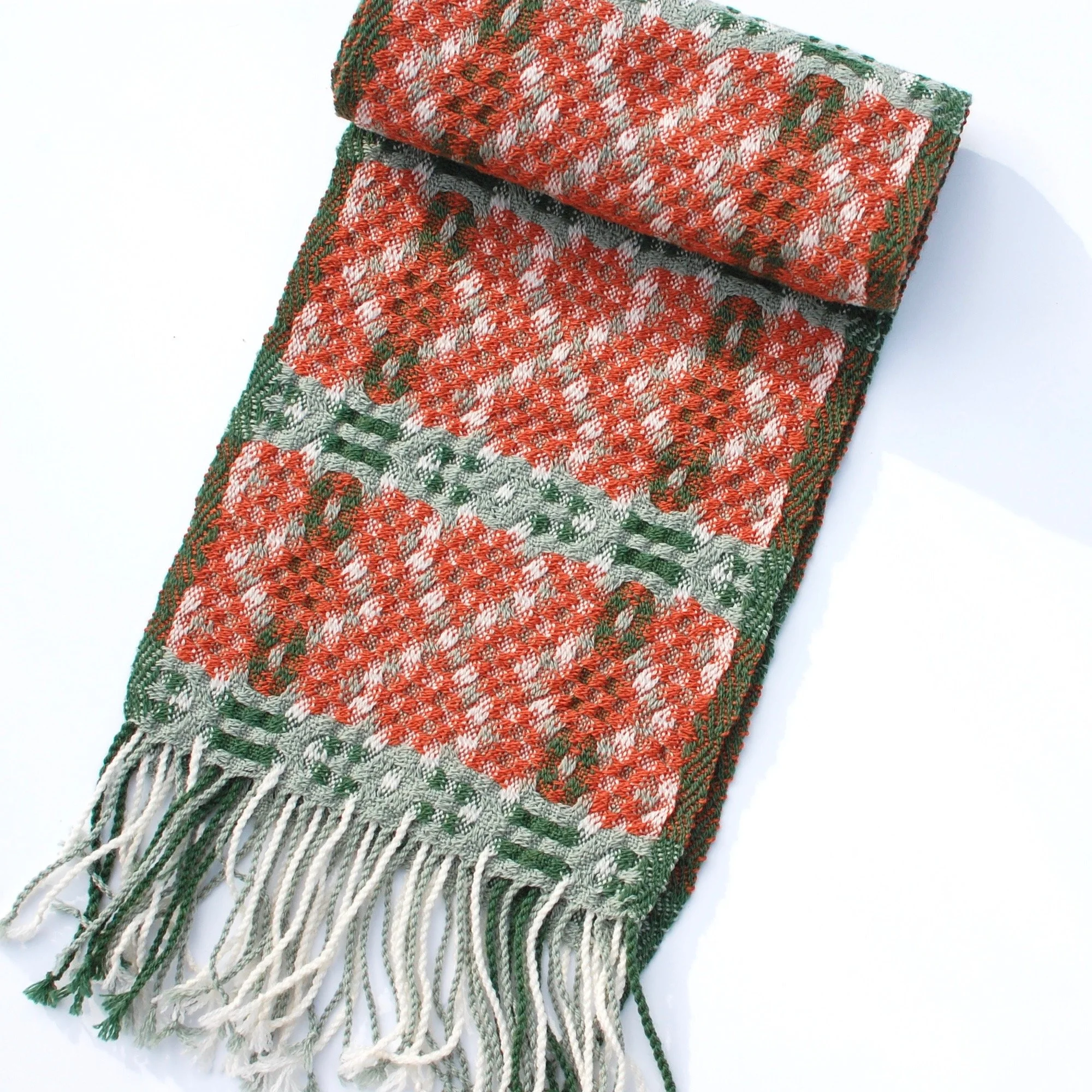 Orange and green handwoven scarf