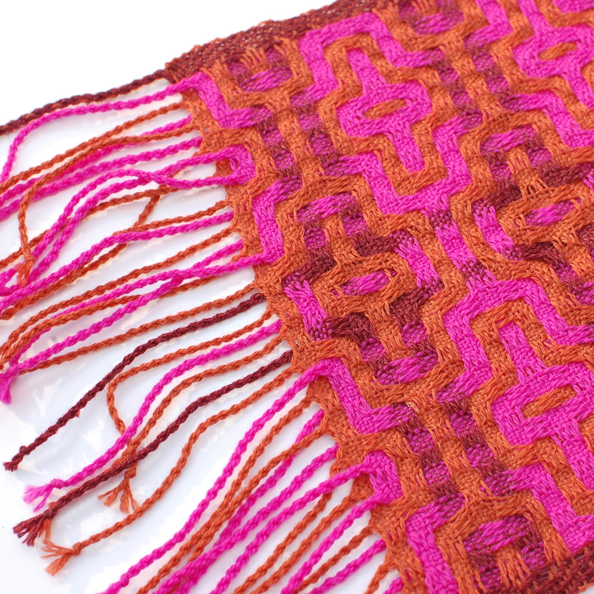 hand twisted fringe on a handwoven scarf