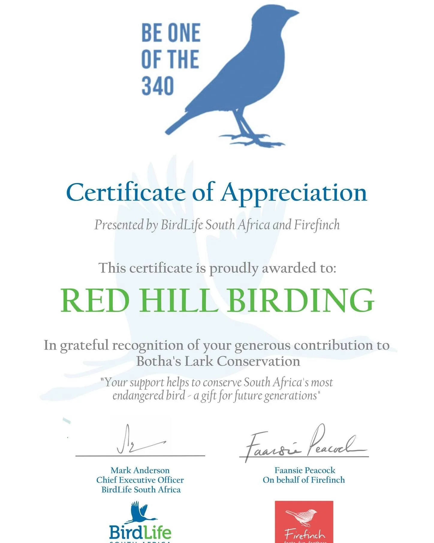 We are proud to support the important ongoing work of Birdlife South Africa towards the conservation of Botha's Lark, which should soon be listed by Birdlife International as Critically Endangered. Back when Red Hill Birding founder Josh Engel was li