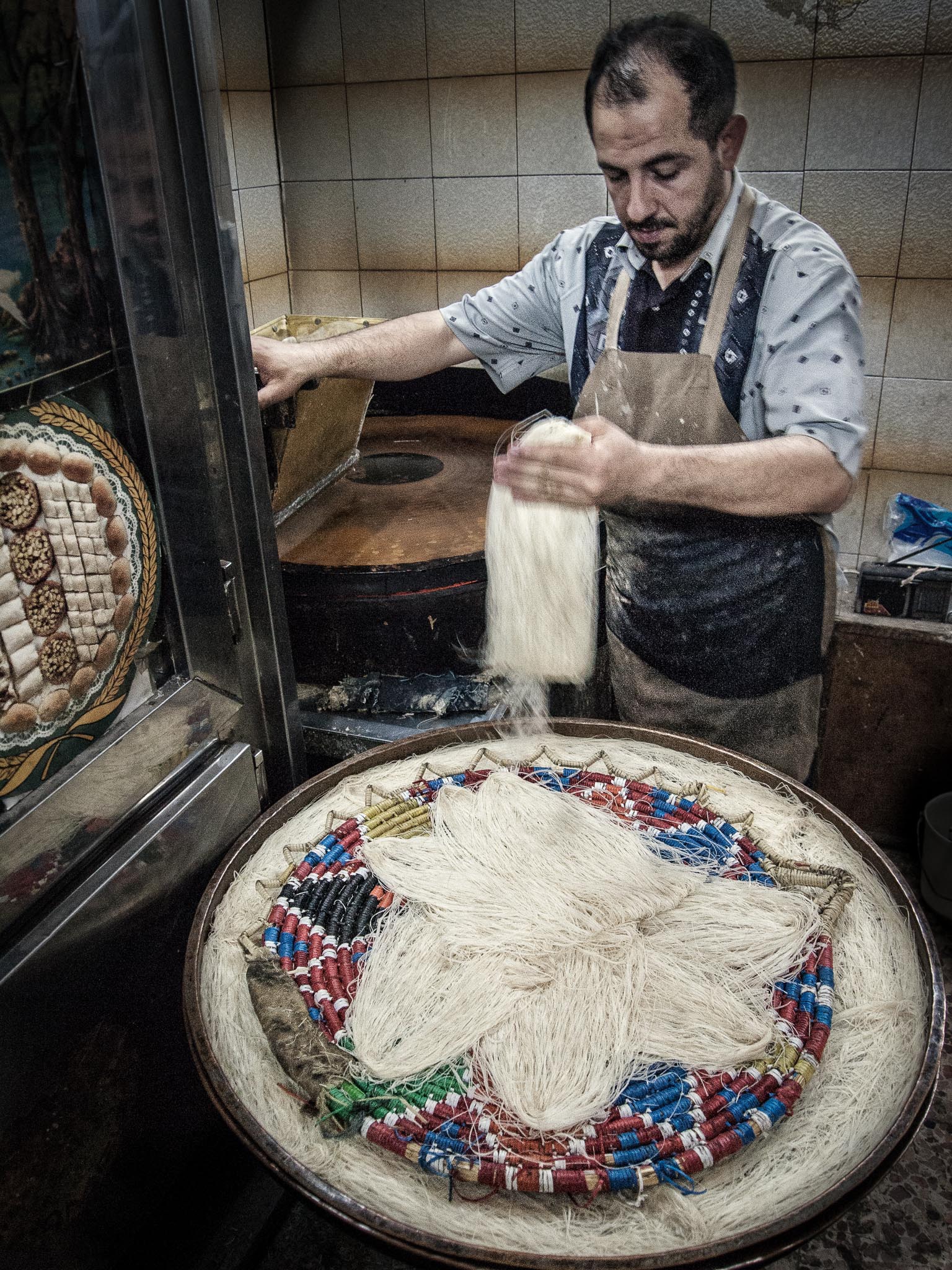 Stringy, sweat baklava in the making (Aleppo)