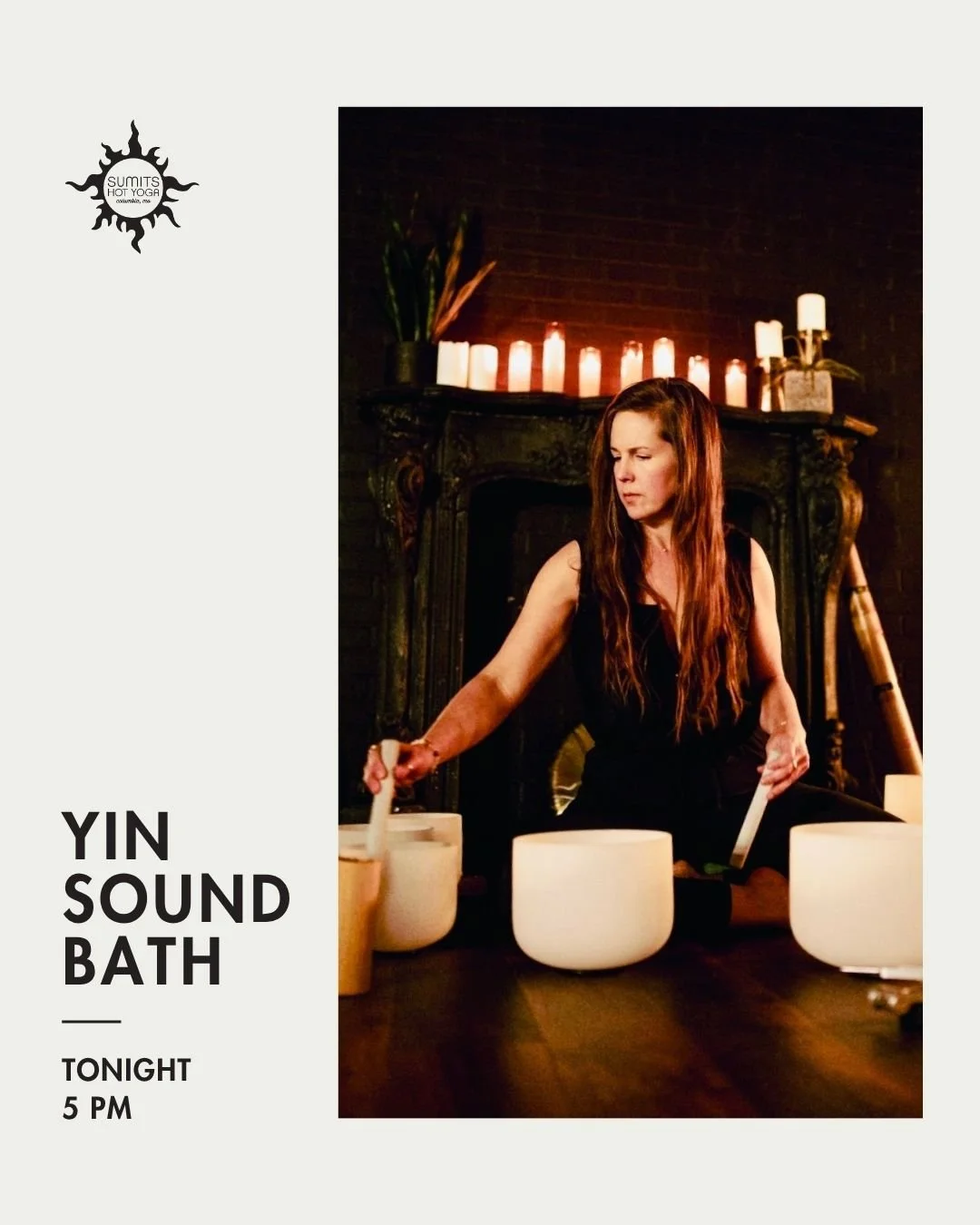 We'd love for you to join us tonight for our monthly Yin Sound Bath at 5 PM ✨

Take this time to deepen your inner awareness and connect with your entire being.

Join Sarah for this special time of deep, long yin poses enhanced by a rich sound bath m