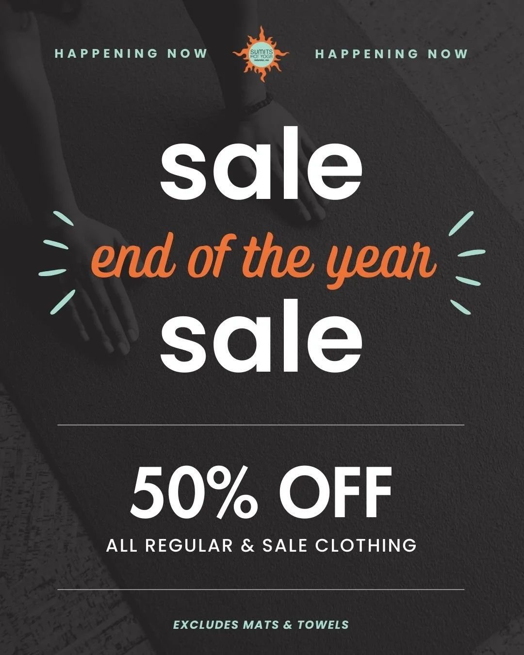 Shop the End of the Year sale before it's over 🔥 

Take 50% off all clothing, including sale items (excluding mats and towels).