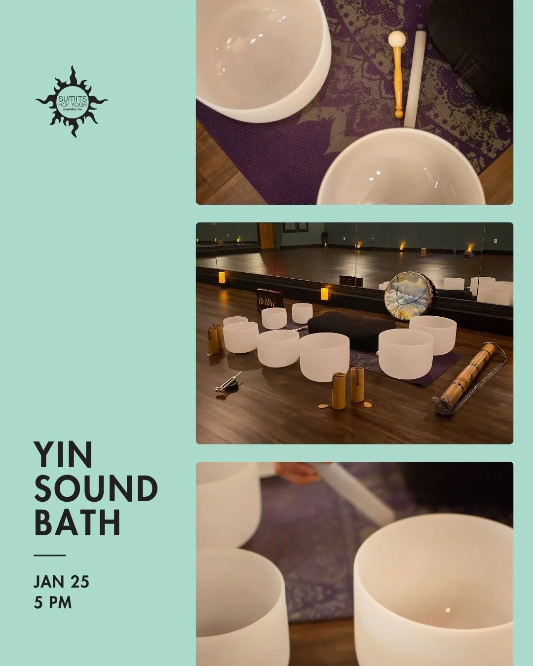 Our first Yin Sound Bath of 2026 is this Sunday at 5 PM ✨ Take this time to deepen your inner awareness and connect with your entire being.

Join Sarah for this special time of deep, long yin poses enhanced by a rich sound bath meditation with multip