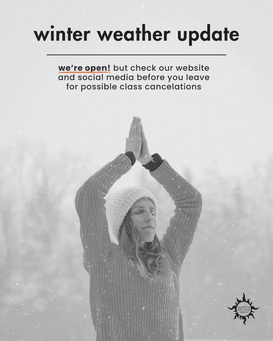 ⚠ We're open, but be sure to check our social media and class schedule before heading to the studio for possible class cancelations.