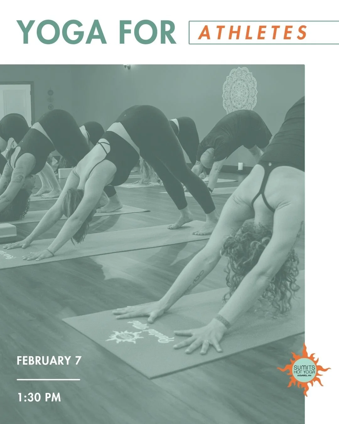 Join Laurie next Saturday, Feb 7 at 1:30 PM for the first Yoga for Athletes class of this series. This class is designed to help athletes cultivate more mobility, stability, strength, and flexibility.
 
Adding yoga into your training routine promotes