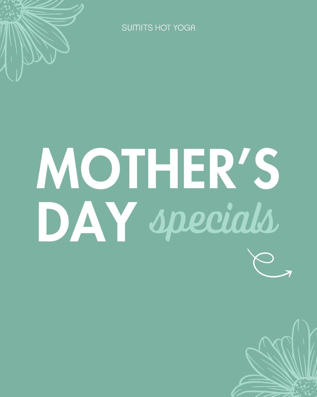 Celebrate Mother&rsquo;s Day on the mat with us 💐 Bring your mom to class this Sunday and her class is free! Plus, there are only two days left to save 20% off retail and class cards.