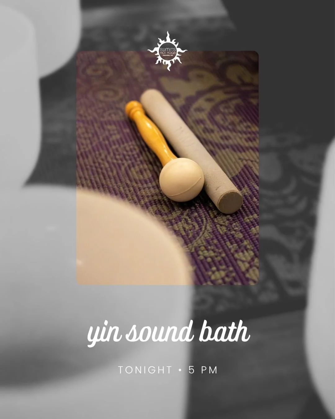 Join Sarah tonight at 5 PM and take time to deepen your inner awareness and connect with your entire being during Yin Sound Bath 💫

Enjoy this special time of deep, long yin poses enhanced by a rich sound bath meditation with multiple layers of inst