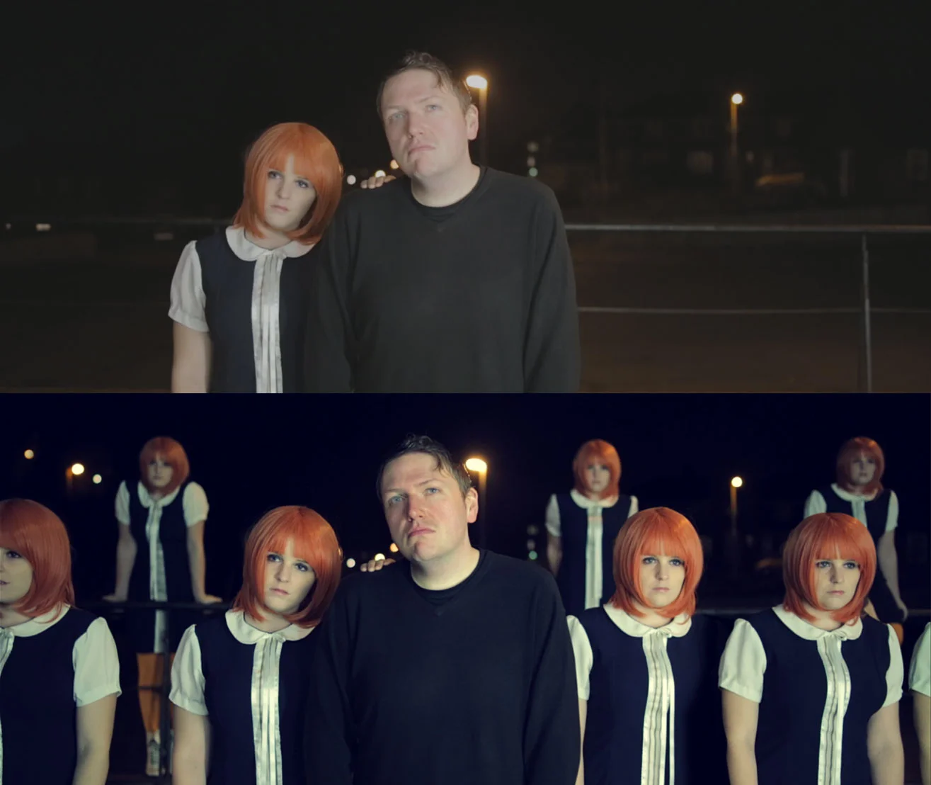 Before grade and VFX composite (above). After grade and VFX composite (below)