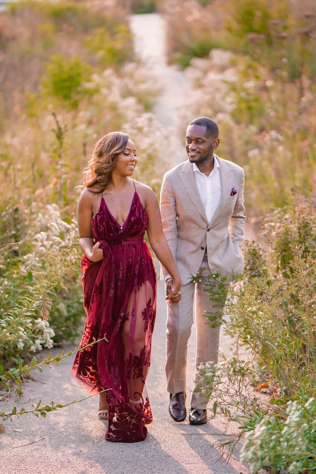 Beach Burgundy Dress Engagement Photos Beach Engagement Engagement  Photoshoot Red Dress South Florida Engagement Photographer Meagan