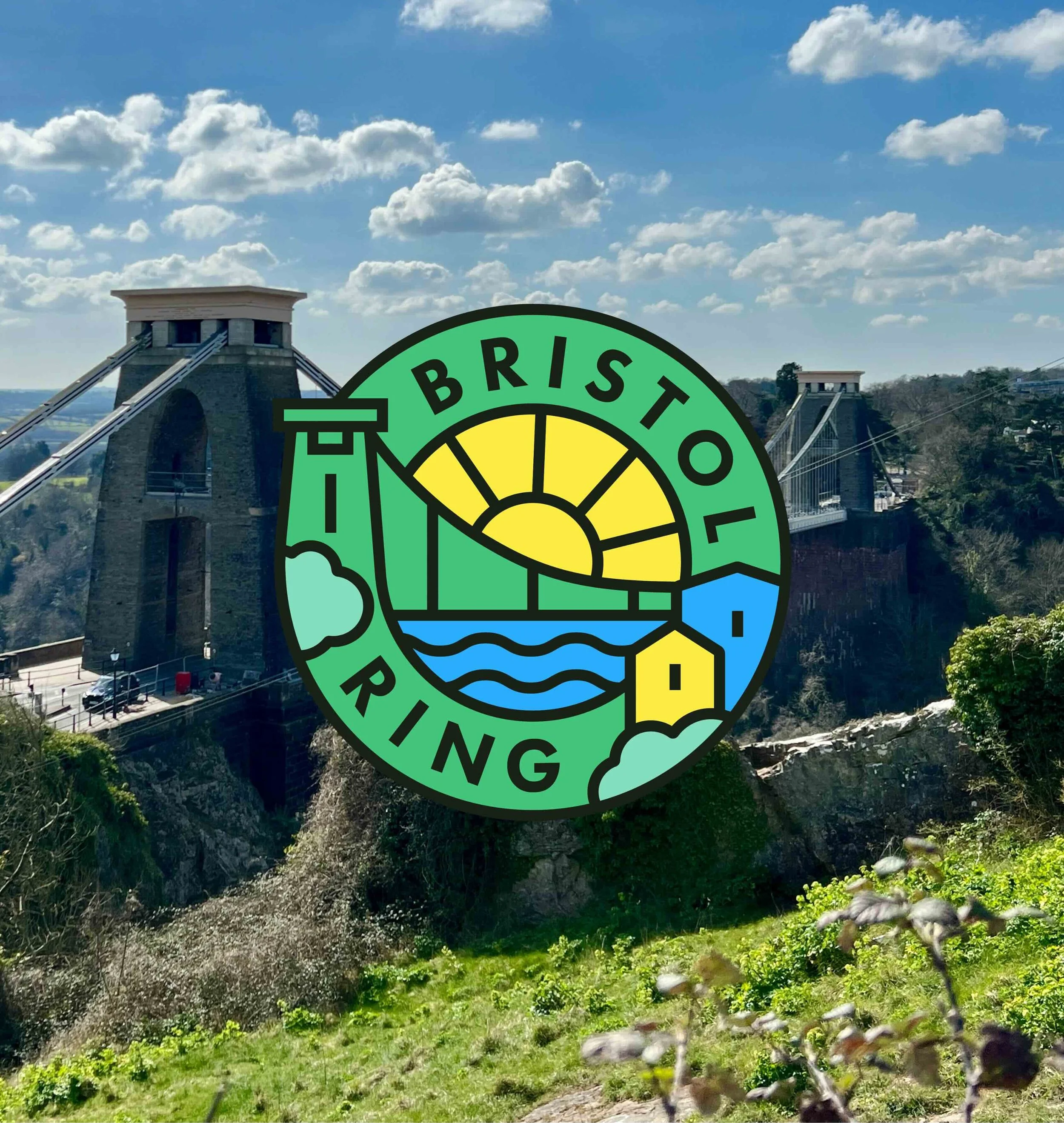 Bristol Ring roundel overlayed on an image of Clifton Suspension Bridge on the brand new Bristol Ring walk.