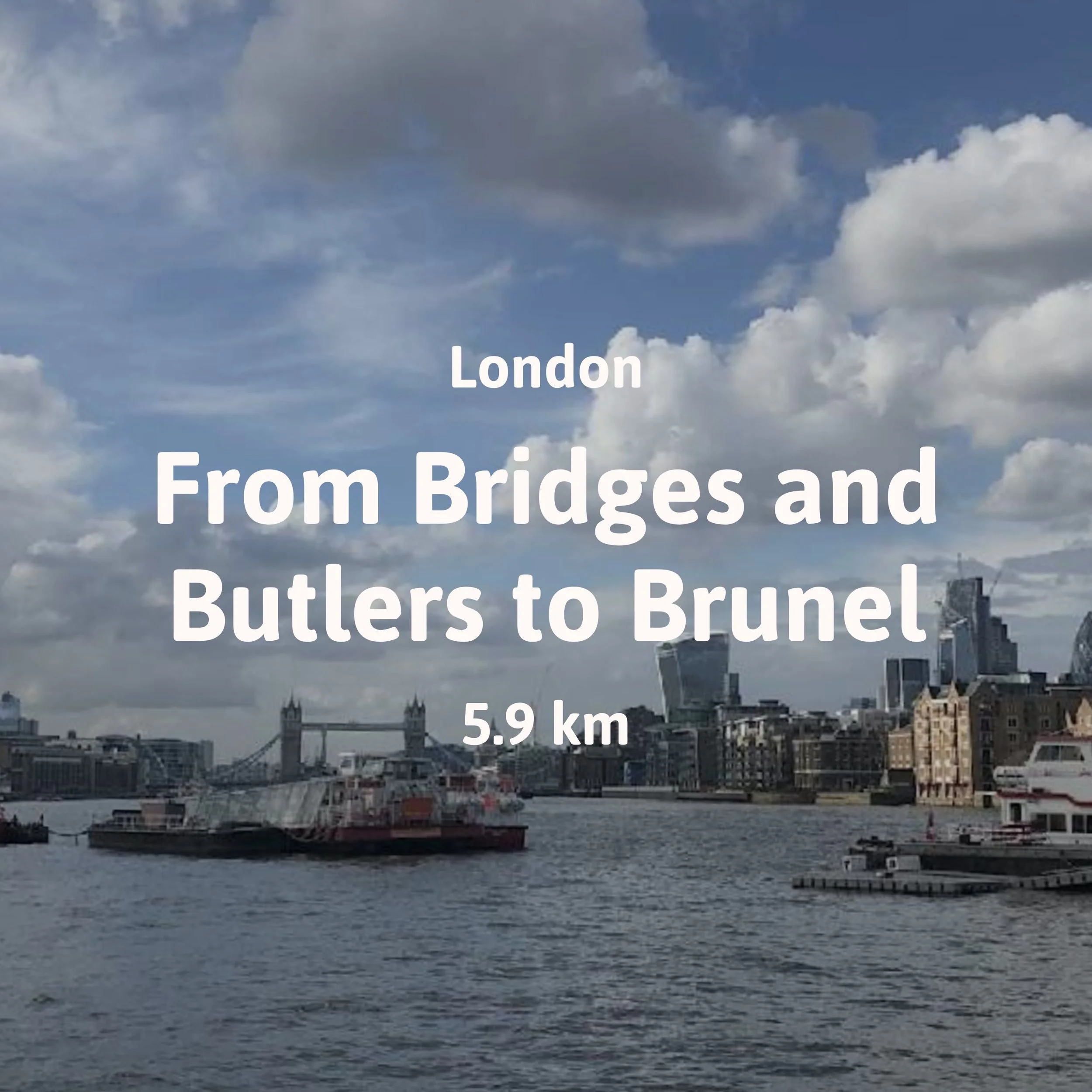 View to Tower Bridge, the Walkie Talkie and iconic London sights along the Thames Path in London.