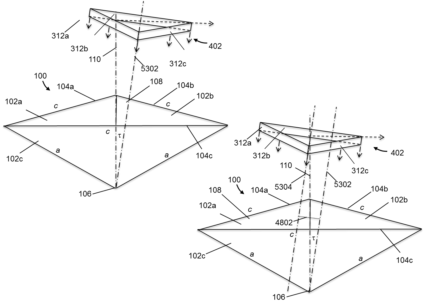 Figure 2. Non-vertical Truncation without and with an Offset from the Symmetrical Axis