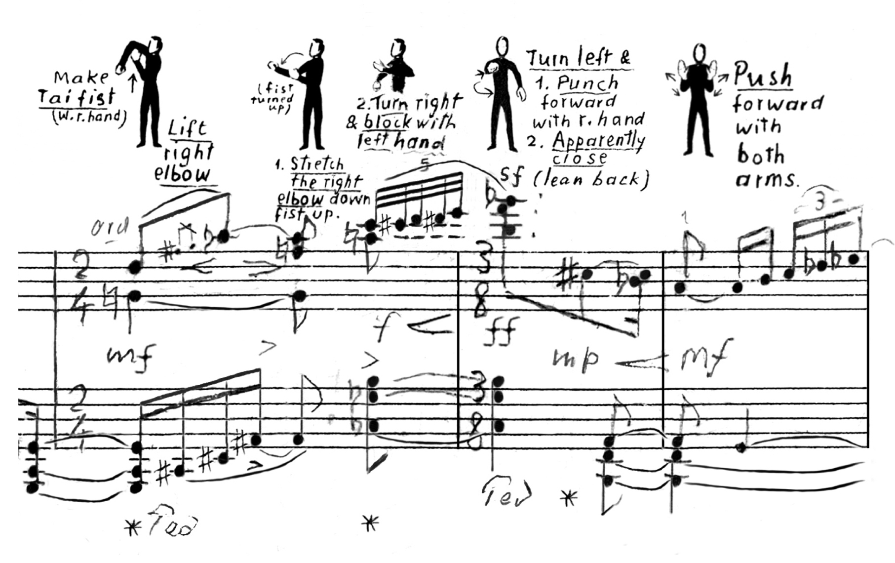 From "Tai Chi on the Hudson" for string quartet and animation (Piano reduction with composer's drawings)