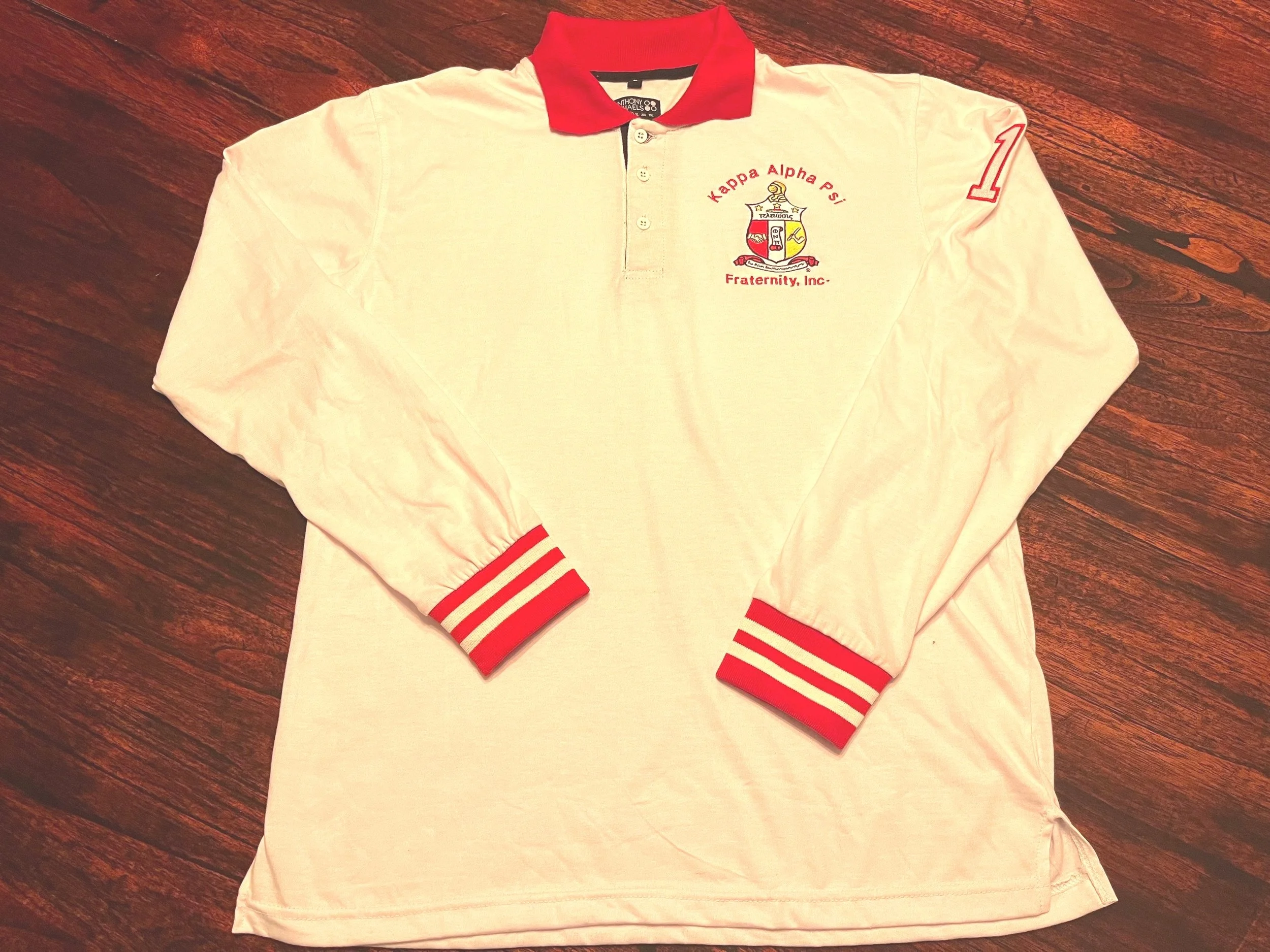 Kappa Alpha Psi Long Sleeve White Rugby Polo — Anthony Michaels Brand