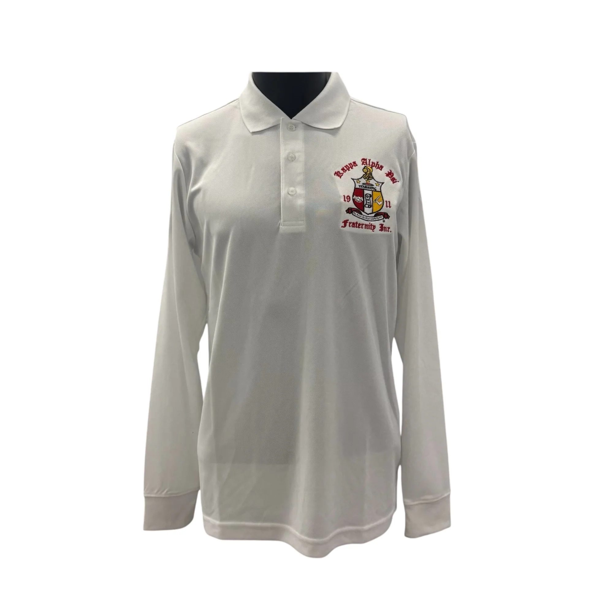 Kappa Alpha Psi White Coat of Arms Long Sleeve Polo