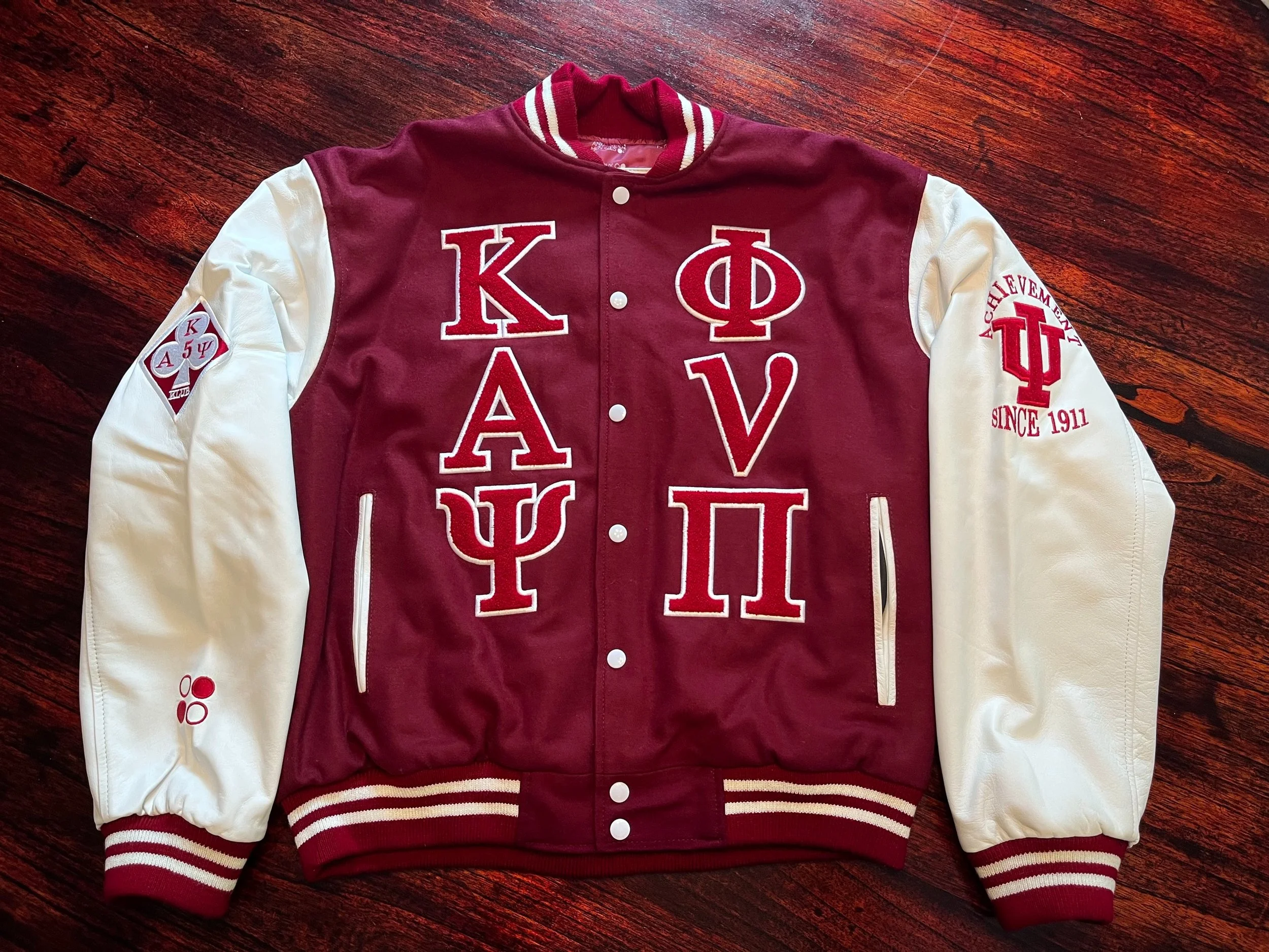 Kappa Alpha Psi Burgundy and White Sleeves Letterman Jacket 5 Klub Size XLarge