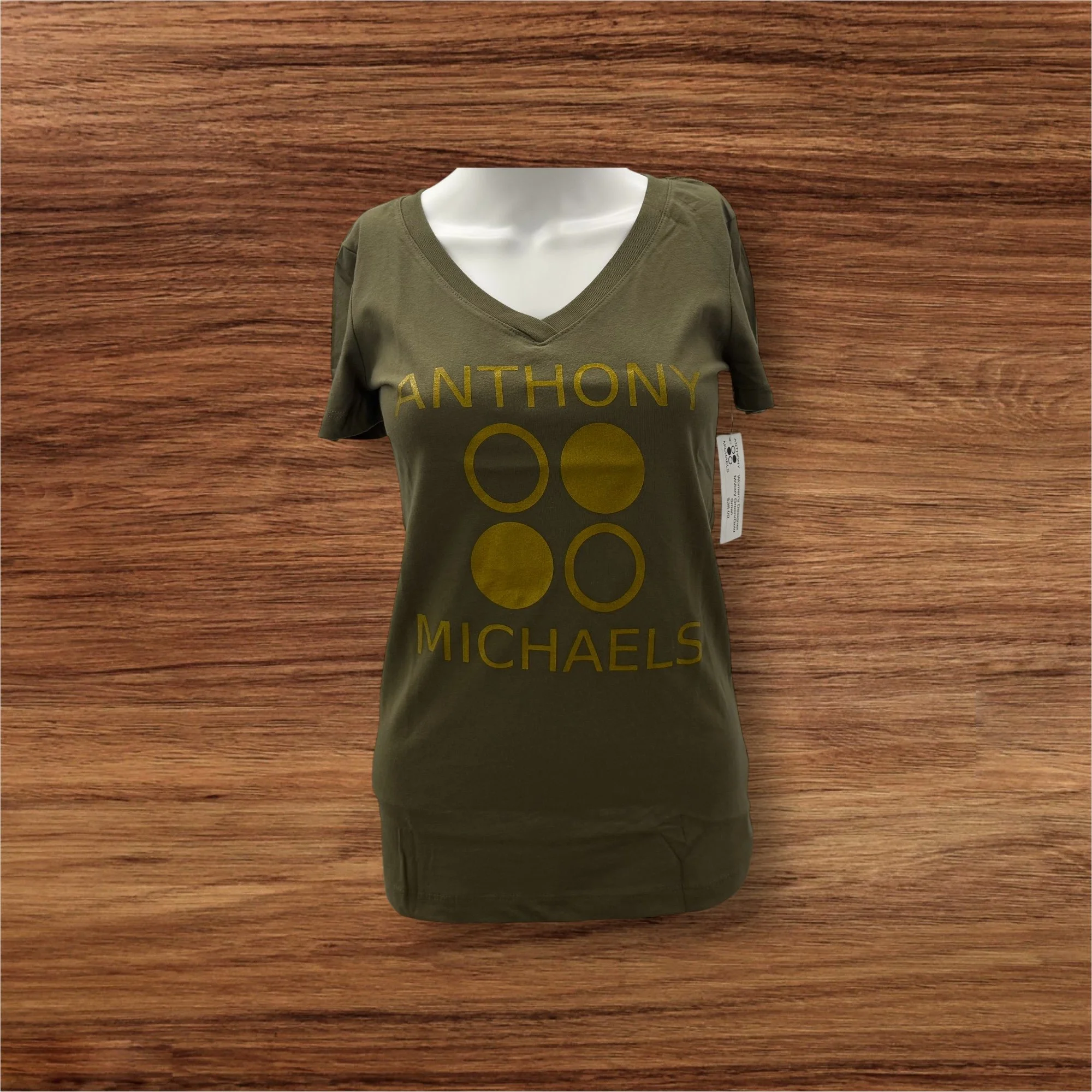 Anthony Michaels Women's Designer Stretch Military Green/Gold Logo Tee