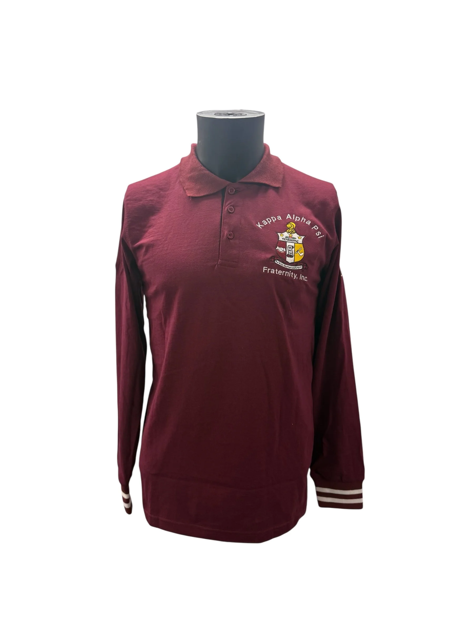 Kappa Alpha Psi Long Sleeve Rugby Polo Burgundy/White